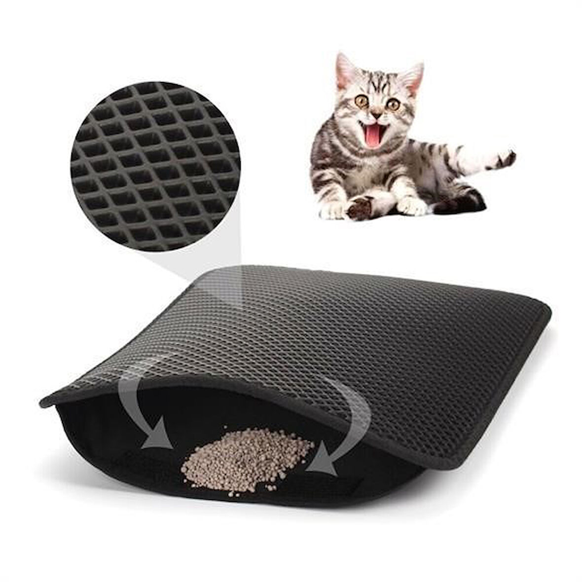 Meleners® Kedi Tuvalet Önü Kum Toplayıcı Temizleyici Elekli Gri Paspas