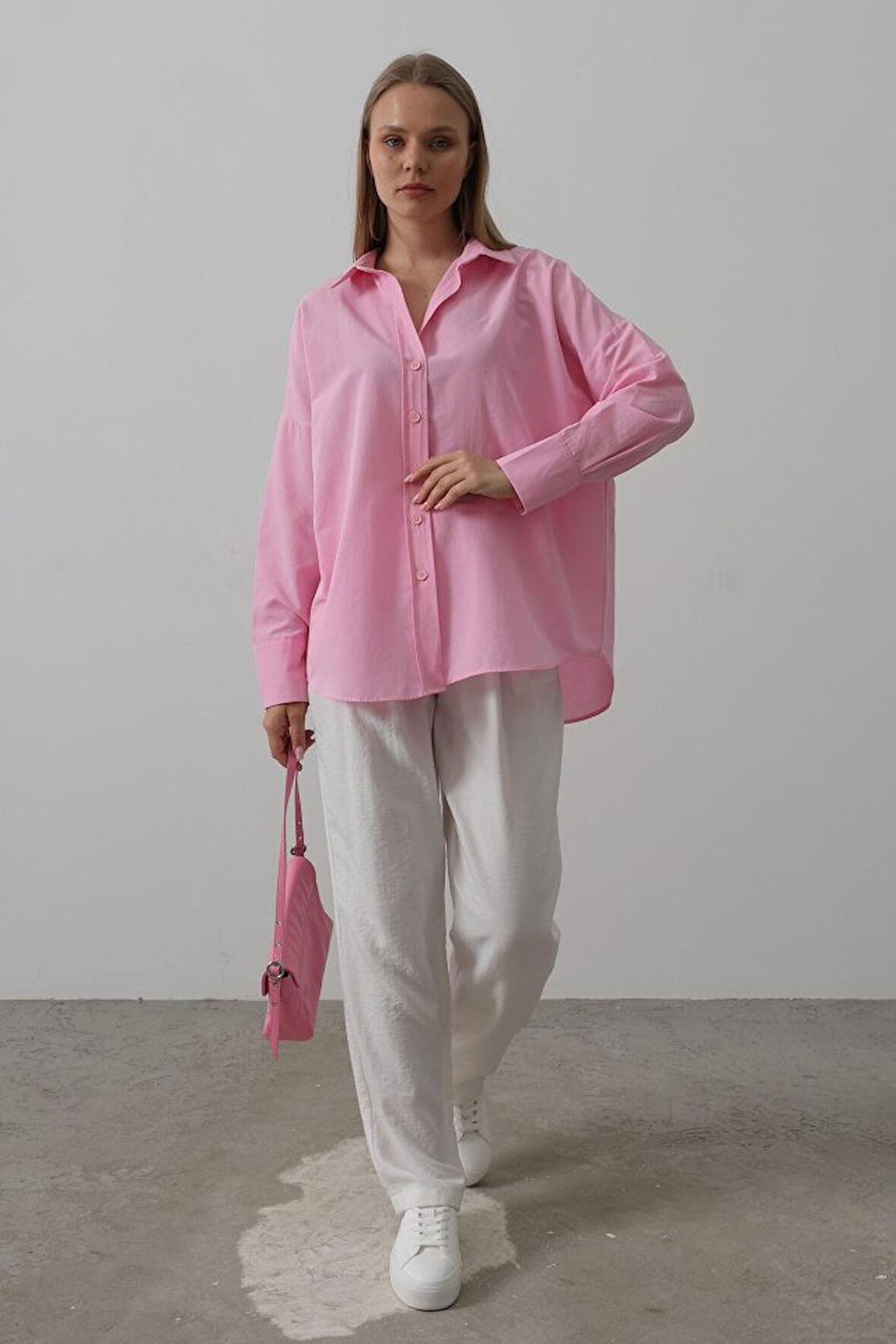 Geniş Manşet Detaylı Gömlek - Pembe