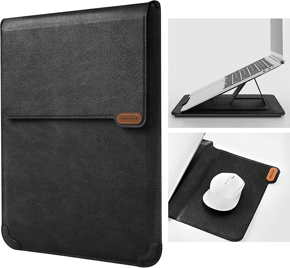 Nillkin 15.6" Dizüstü Bilgisayar Kılıfı [Ayarlanabilir Dizüstü Bilgisayar Standı ve Fare Altlığı] İş Darbeye Dayanıklı PU Laptop Çantası 16" / 15" MacBook Pro 15.6" Dell Lenovo HP Acer Samsung// Vegan deri//