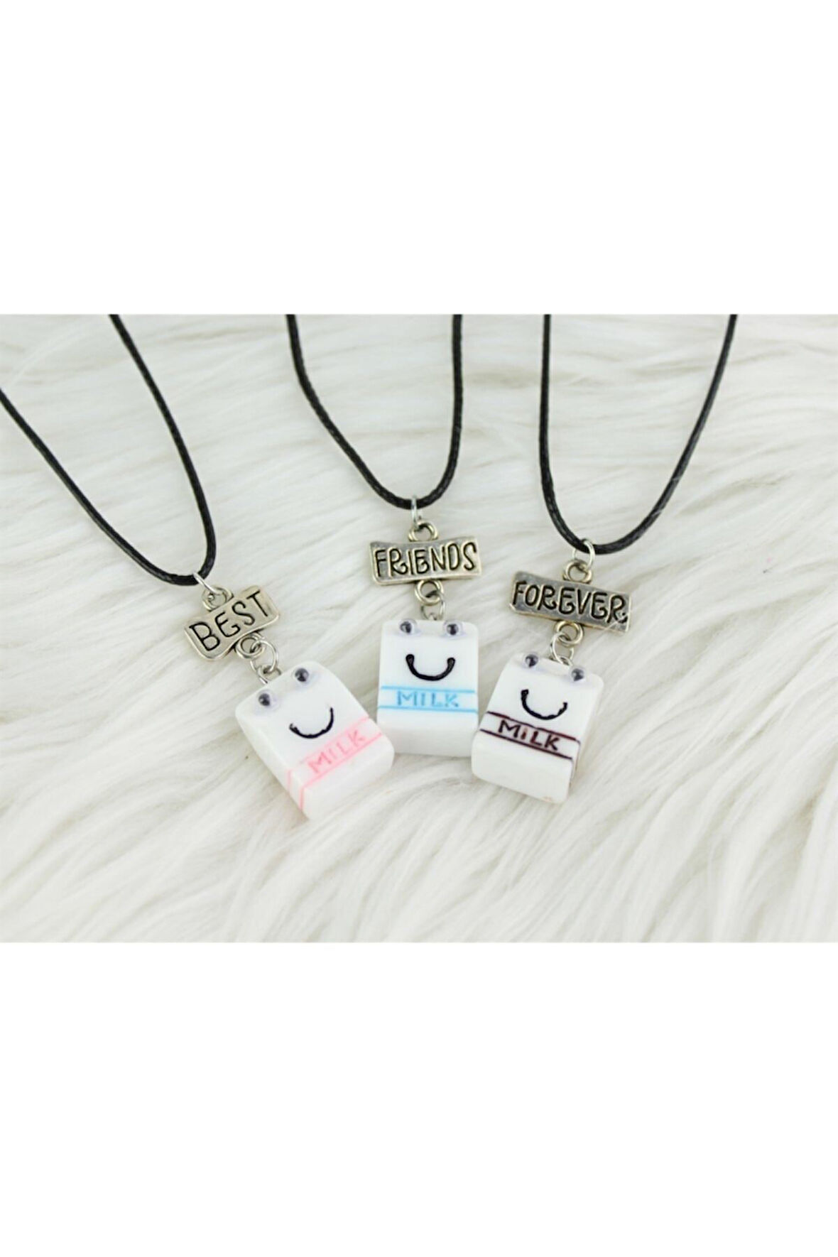 Milk Bff 3'lü Best Friends Suni Deri Ipli Kolye