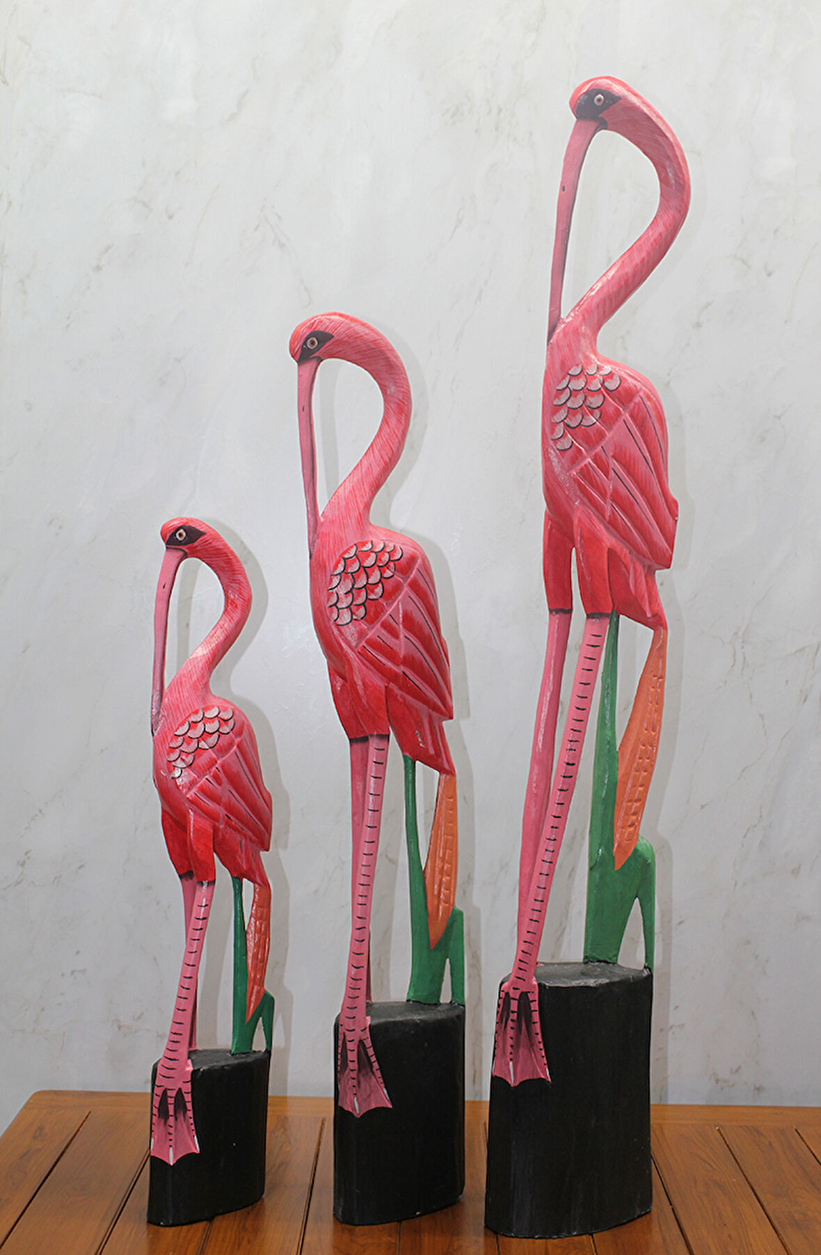 Ahşap 3'lü Flamingo Seti 