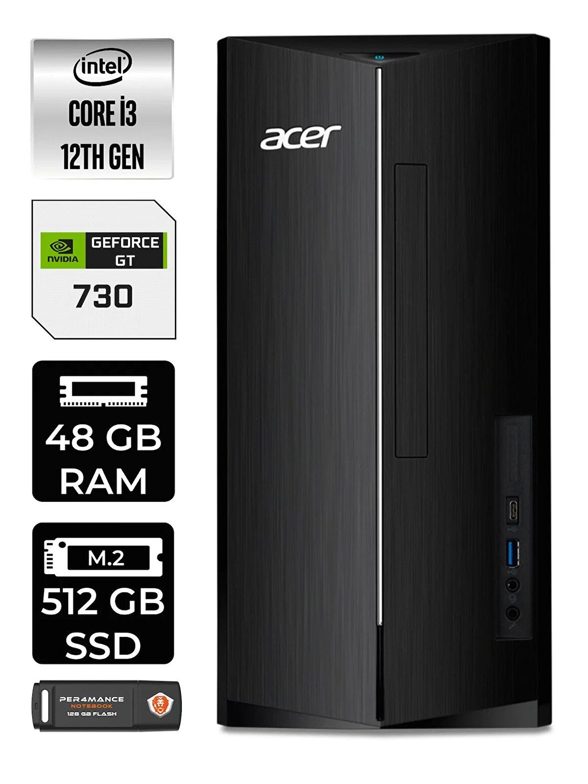 Lenovo NEO 50T i3 12100 48GB RAM 512GB SSD RX550/4GB FDOS 11SC001ATX MASAÜSTÜ PC & PER4 BELLEK