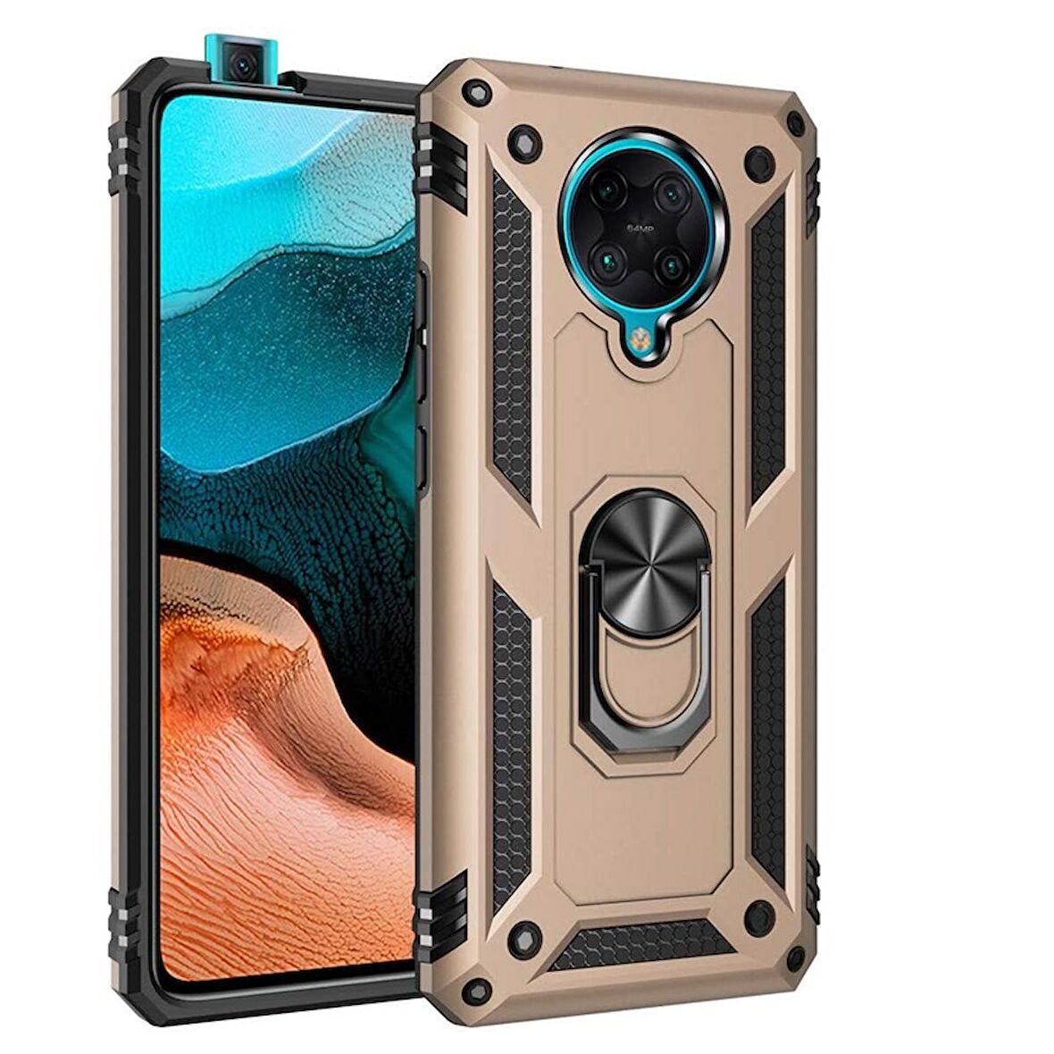 Gpack Xiaomi Poco F2 Pro Kılıf Tank Koruma Vega Standlı Yüzüklü Mıknatıslı