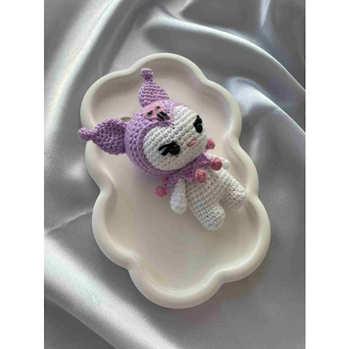 Amigurumi Anahtarlık  El Yapımı Kuromi 12 cm Lila