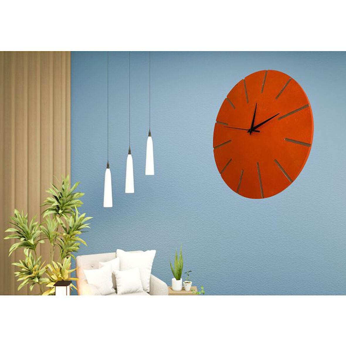 Ahşap Minimal Dekoratif Duvar Saati - 33x33 cm Turuncu