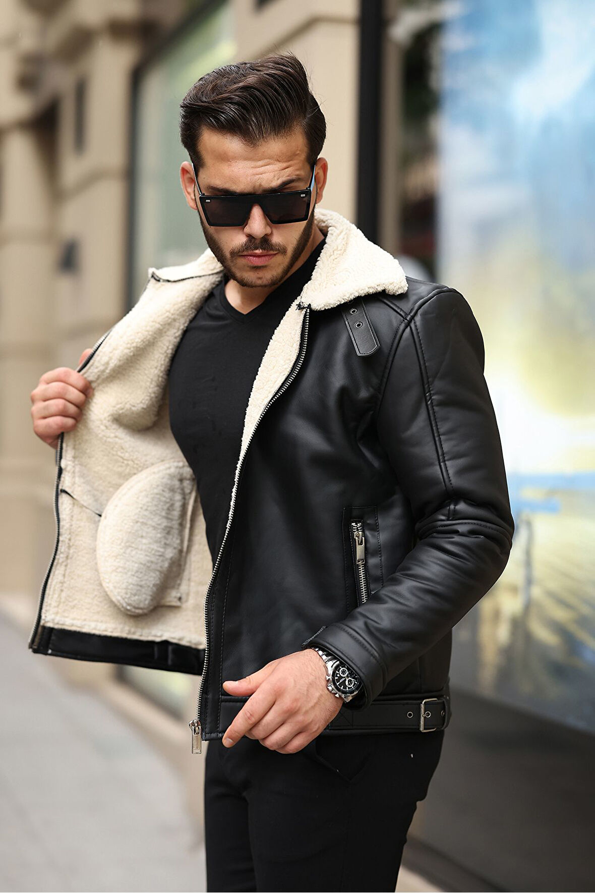 Erkek Napa Deri Içi Full Kürklü Slim Fit Mont & Ceket