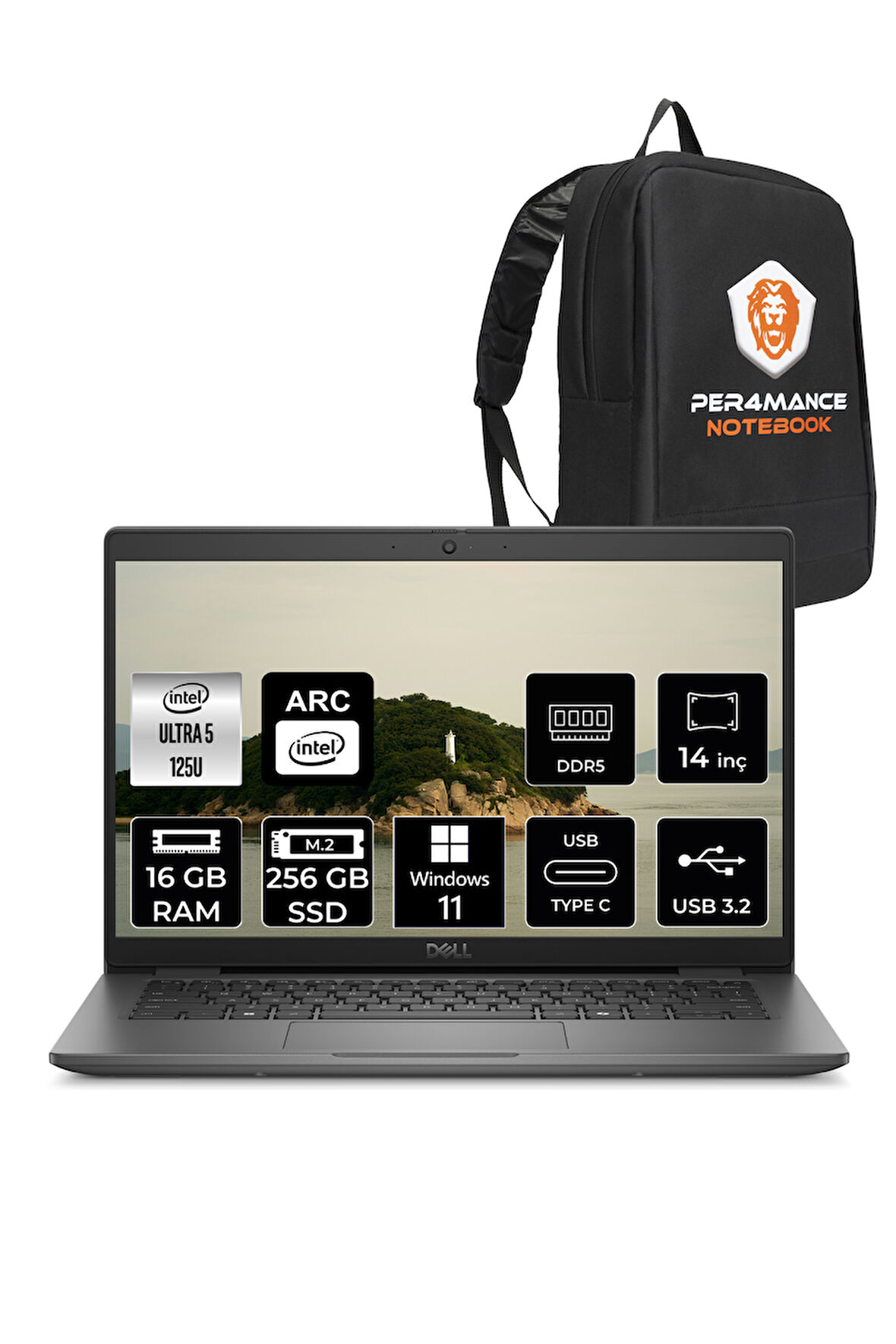 DELL Latitude 3450 Ultra 5 125U 16GB 256GB SSD 14'' FHD W11H Taşınabilir Bilgisayar & PER4 ÇANTA