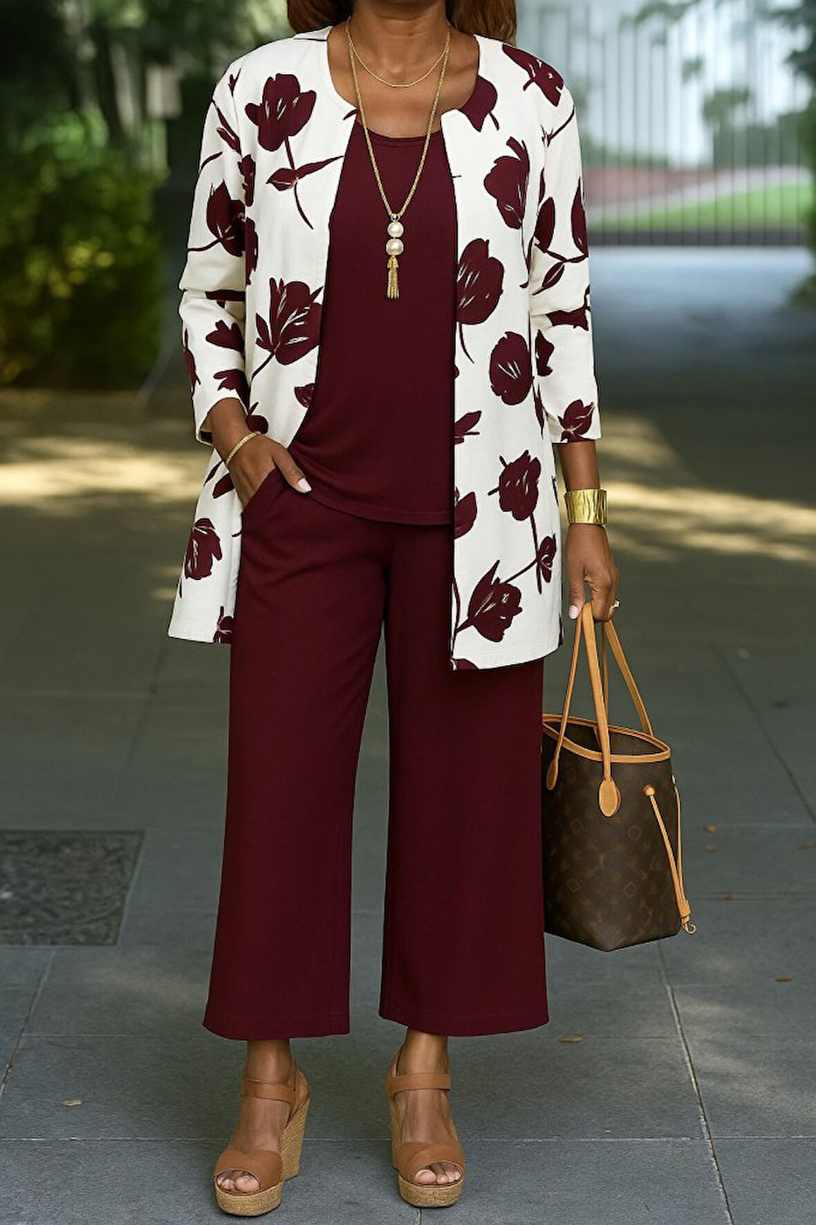 Kadın Uzun Kollu önü Açık Modal Ceket Kolsuz Viskon Iki Iplik Bluz Ve Pantolon üçlü Takım