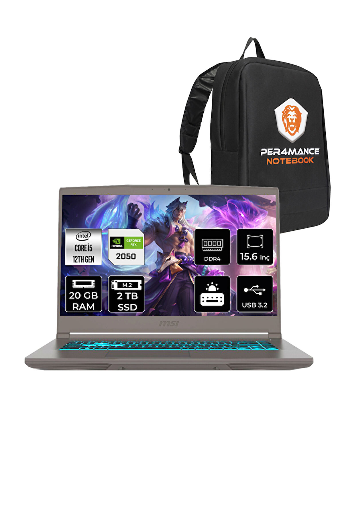 MSI Thin 15 i5 12450H 20GB 2TB SSD RTX2050/4GB 15.6" FHD 144HZ FDOS B12UCX20TR & PER4 ÇANTA