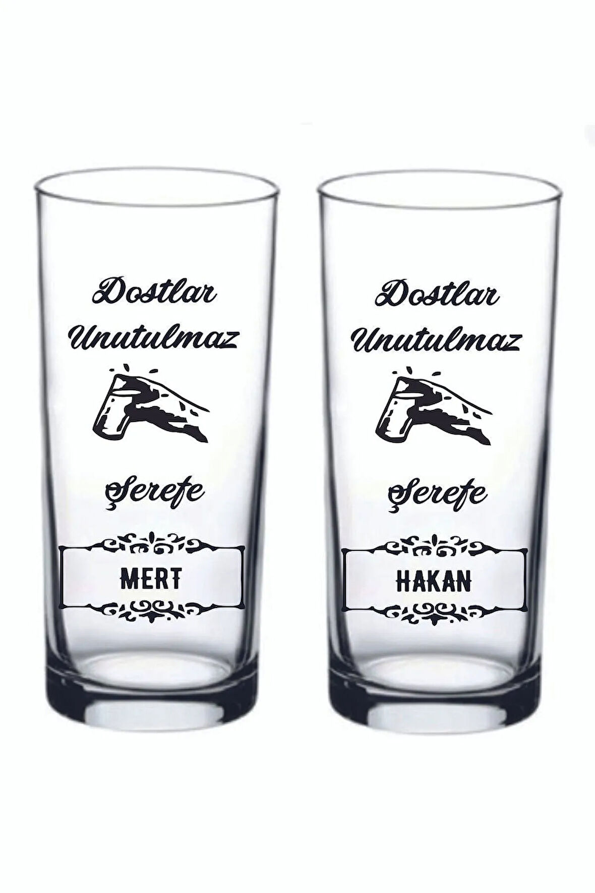 2 Li Kişiye Özel Dostlar Arkadaş Baskılı Rakı Ve Meşrubat Bardağı