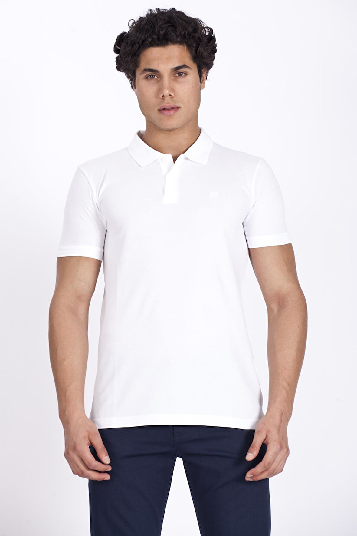Erkek Polo Yaka Tişört Beyaz %100 Pamuk Slim Fit POLO T-SHİRT NCS JEANS 1055