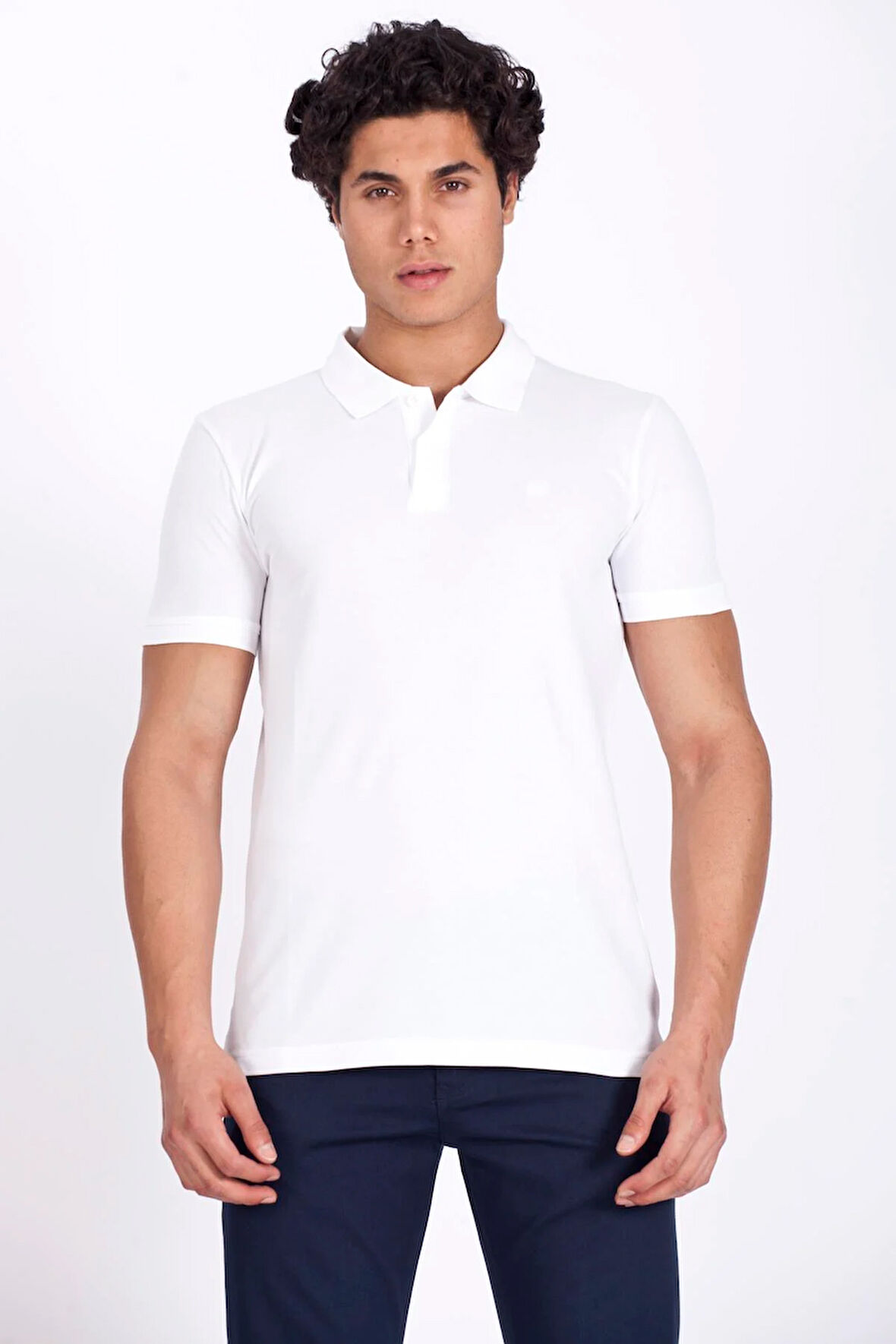 Erkek Polo Yaka Tişört Beyaz %100 Pamuk Slim Fit POLO T-SHİRT NCS JEANS 1055