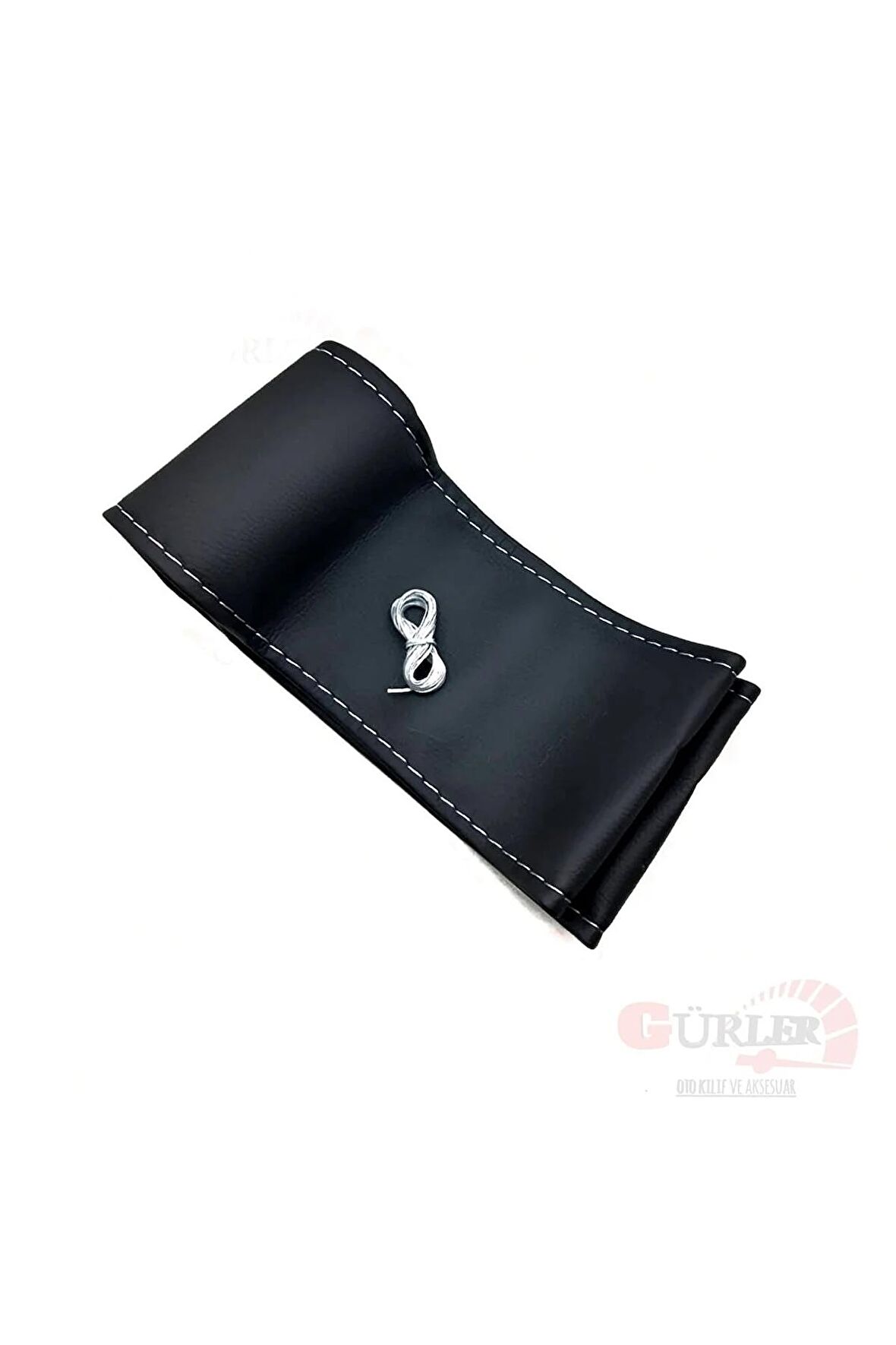 Universal Deri Direksiyon Kılıfı Dikmeli Soft Siyah Deri-gri Ipli (38cm-10.5cm)