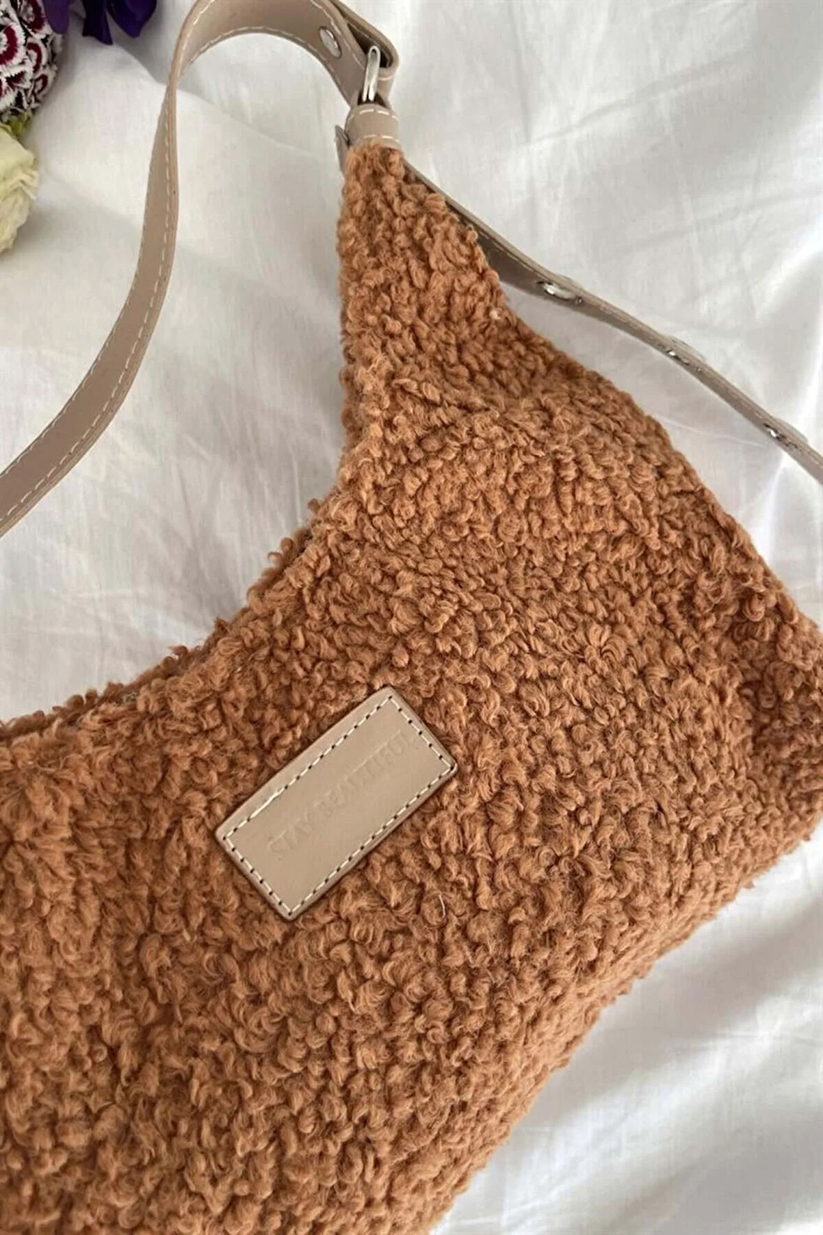 Teddy Kadın Suni Kürklü Dokuma Baget Peluş Kadın Çanta