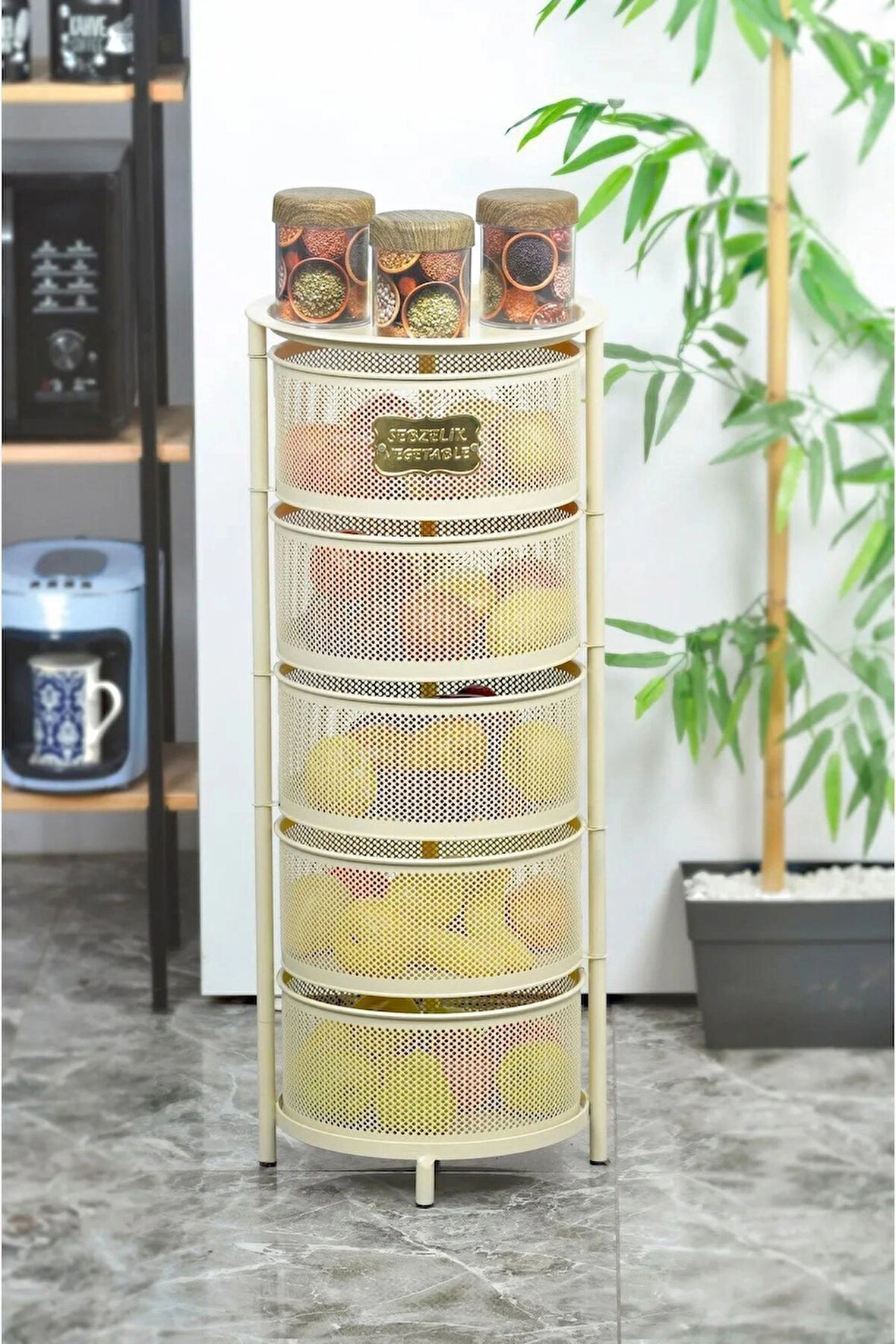 Hafsa Home 5 Katlı Açılır Kapanır Paslanmaz Metal Sebzelik (Tekerlekli)