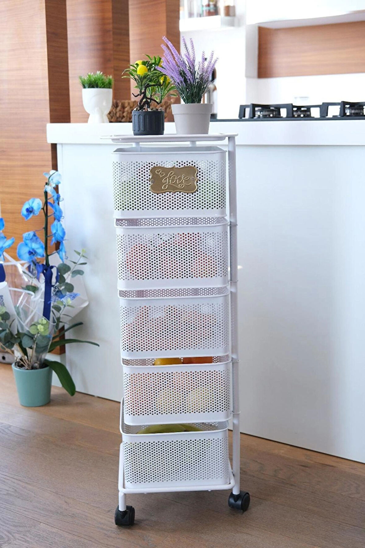 Hafsa Home 5 Katlı Açılır Kapanır Metal Kare Sebzelik-Beyaz