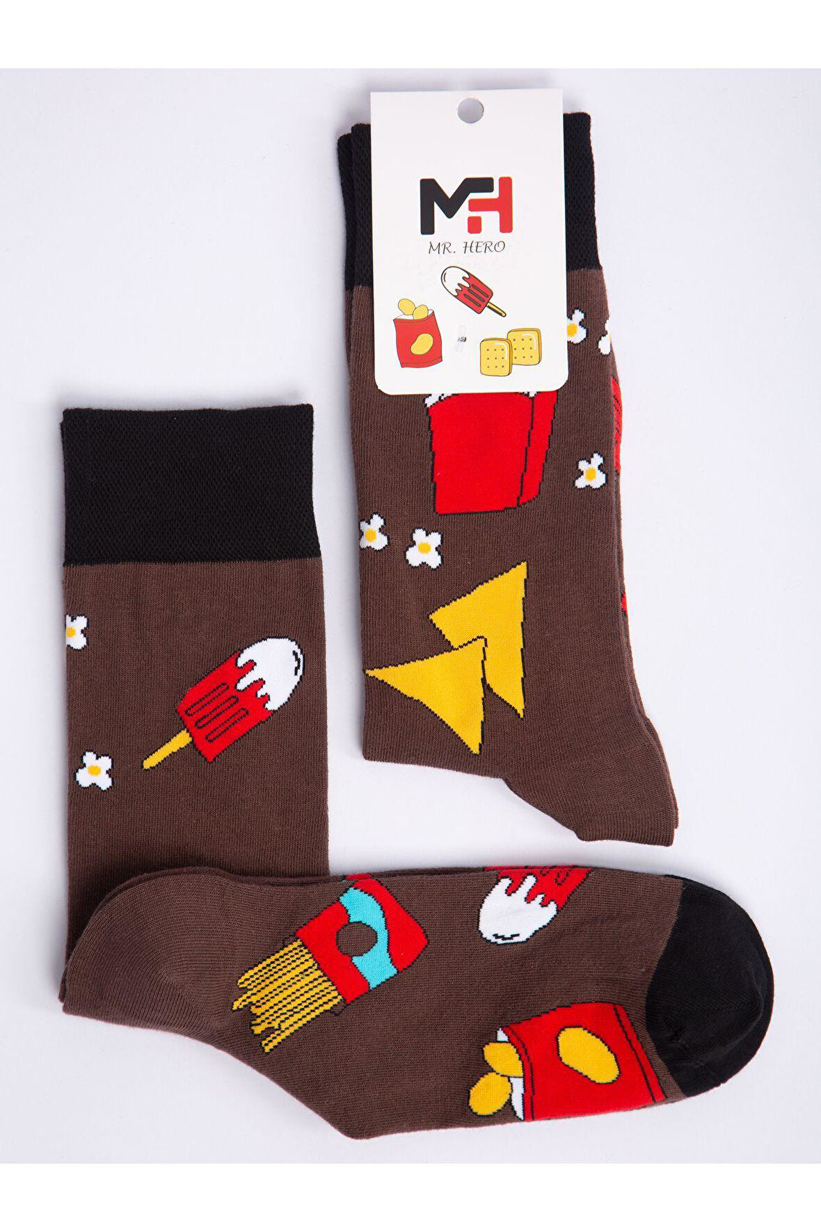 MRHERO Çok Renkli Unisex Tekli Paket Cozy-DONDURMA Temalı Soket Renkli Çorap 1058-MH KAHVE DONDURMA