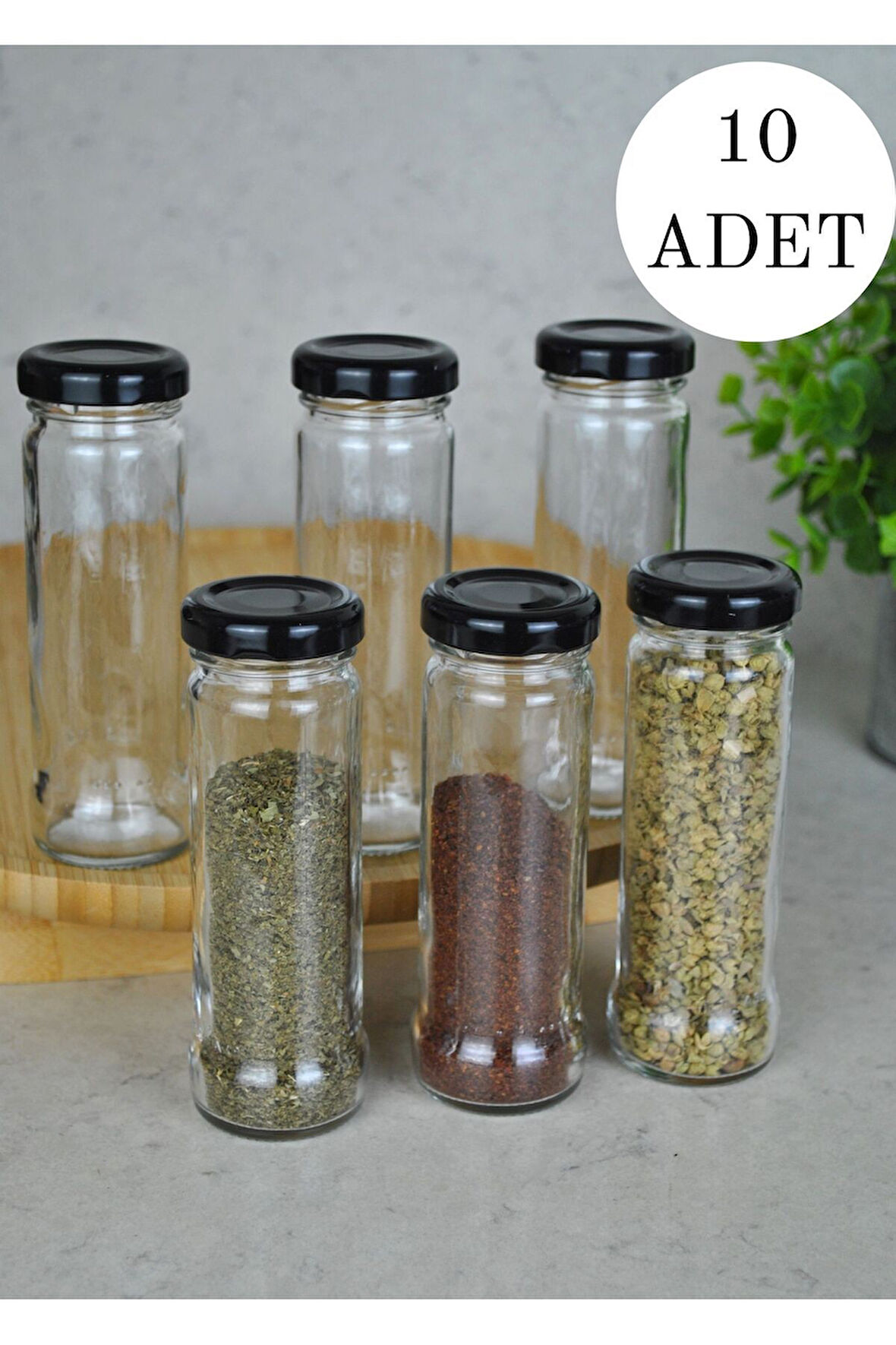 10 Adet 105 ml Metal Siyah Kapaklı 105 Cc Şeffaf Uzun Cam Kavanoz Baharatlık Beslenme Şişe