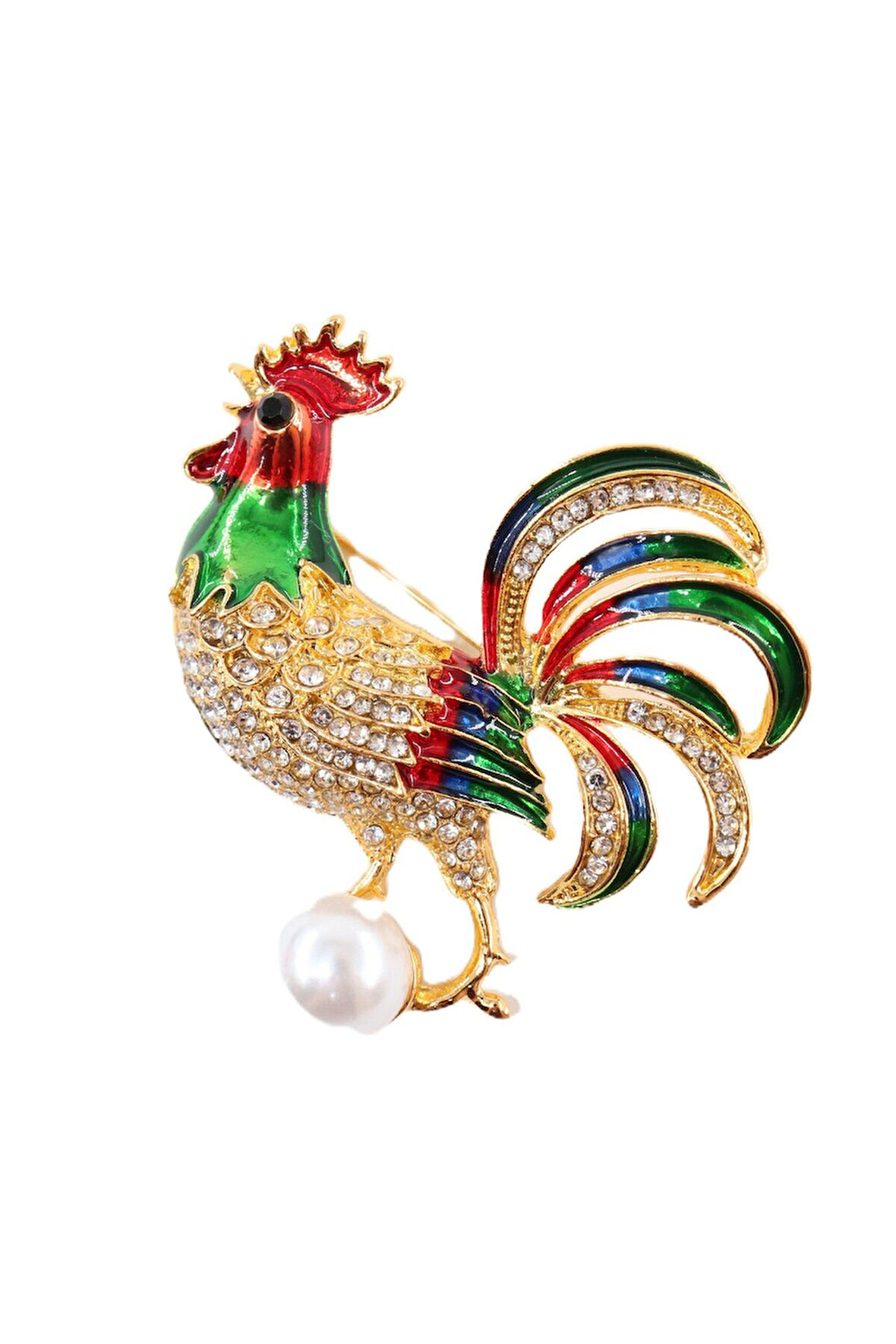 Horoz broş. Taşlı tasarım incili horoz broş. Yaka iğnesi broş. Kadın broş. Broş. Erkek broş. Unisex