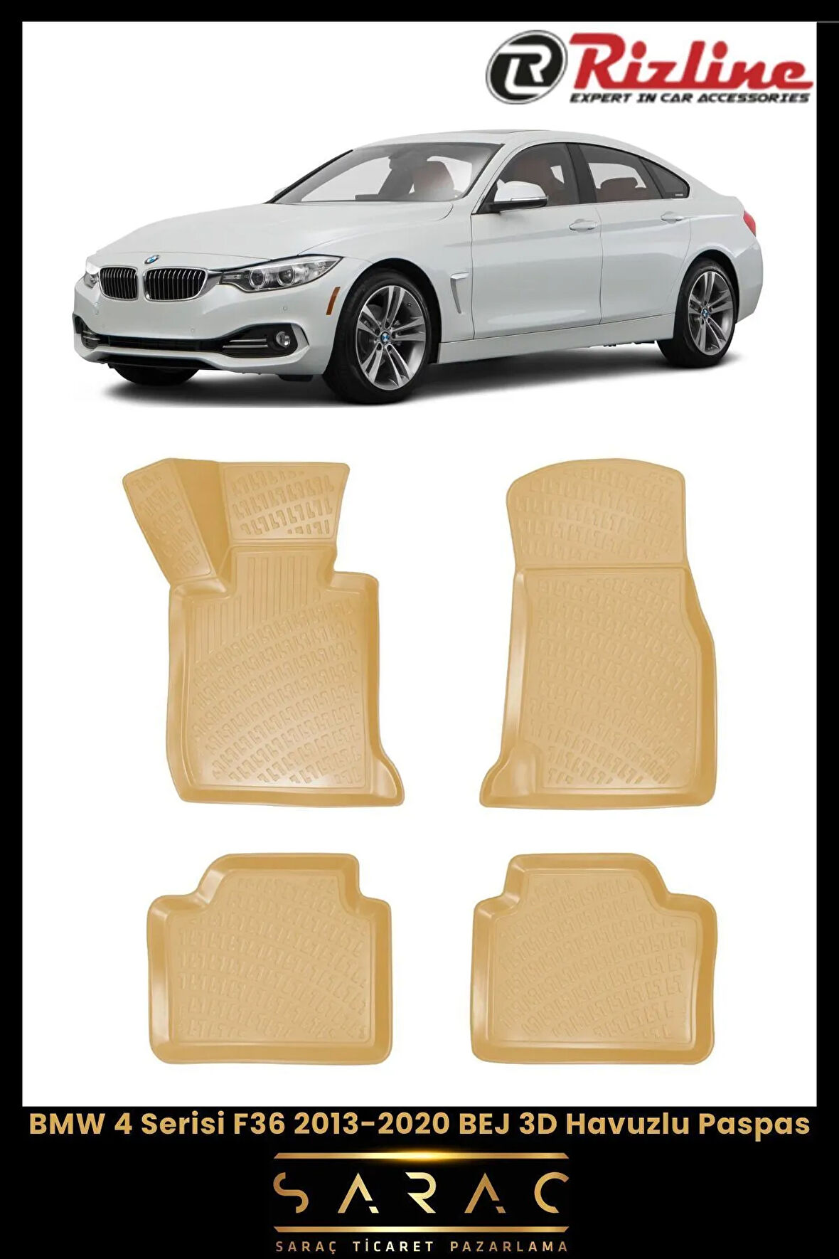 Rizline BMW 4 Serisi F36 2015 Model BEJ 3D Havuzlu Paspas