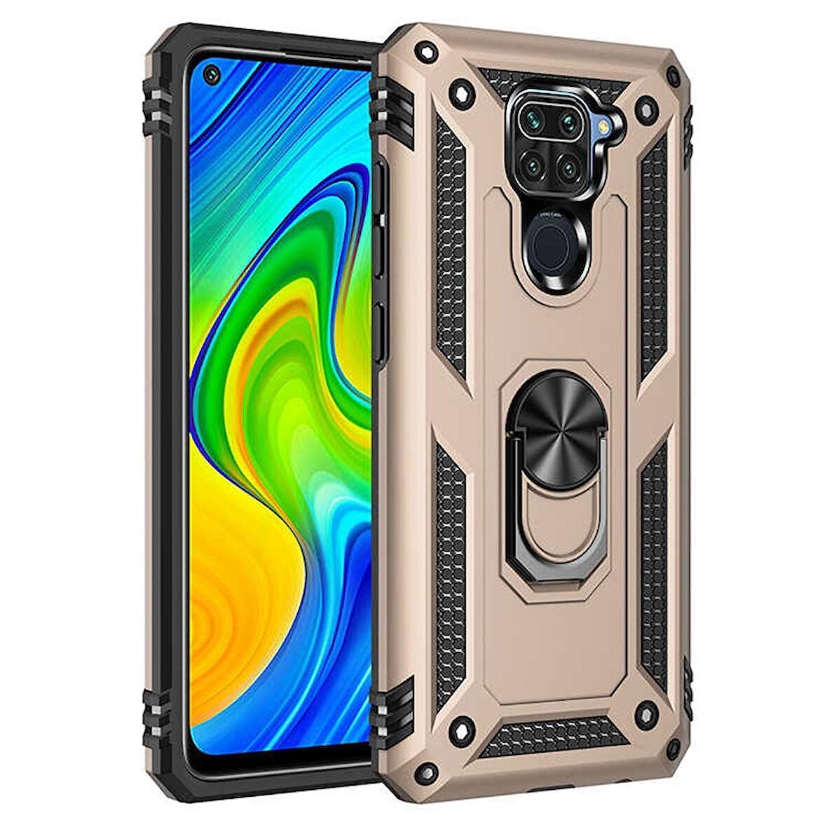 Gpack Xiaomi Redmi Note 9 Kılıf Tank Koruma Vega Standlı Yüzüklü MıknatıslıNano Glass