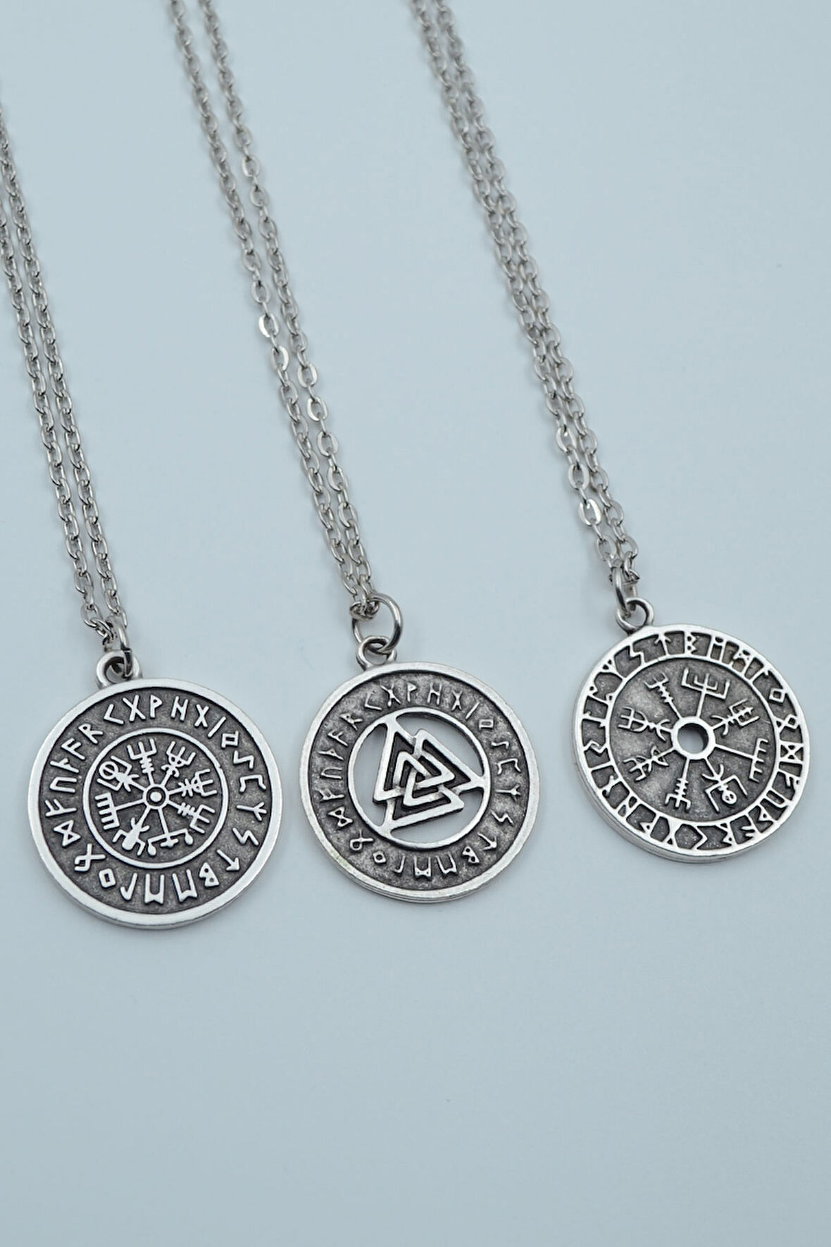 3'lü Viking Pusula, Viking Tılsım Gümüş Kaplama Kolye Seti