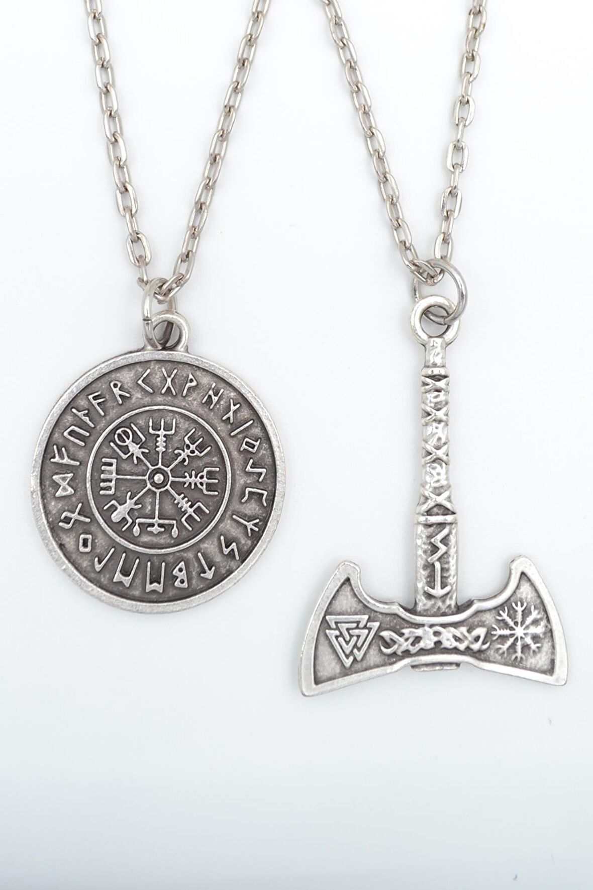 2'li Viking Pusula - Viking Balta Erkek Kadın Kolye Seti 925 Ayar Gümüş Kaplama