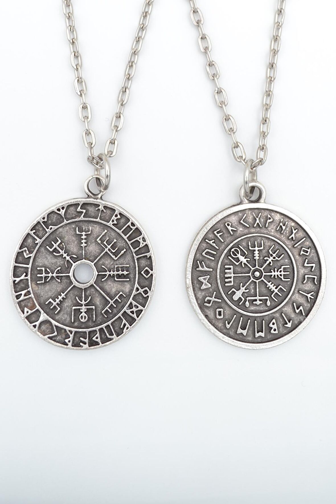 2'li Viking Pusula - Viking Sembolleri Erkek Kadın Kolye Seti 925 Ayar Gümüş Kaplama