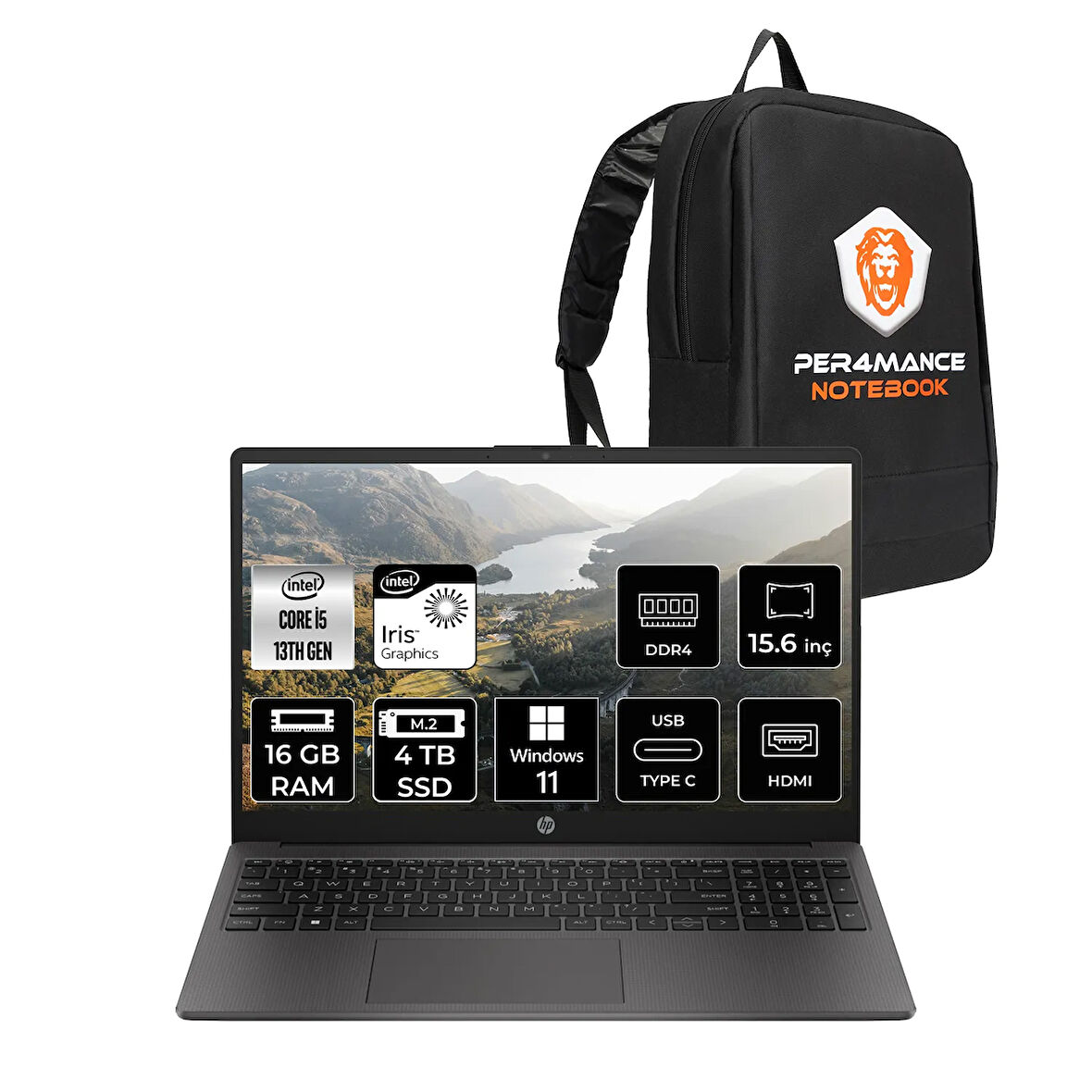 HP 250 G10 Intel Core i5 1334U 16GB RAM 4TB SSD 15.6'' FHD W11H Dizüstü Bilgisayar & PER4 ÇANTA