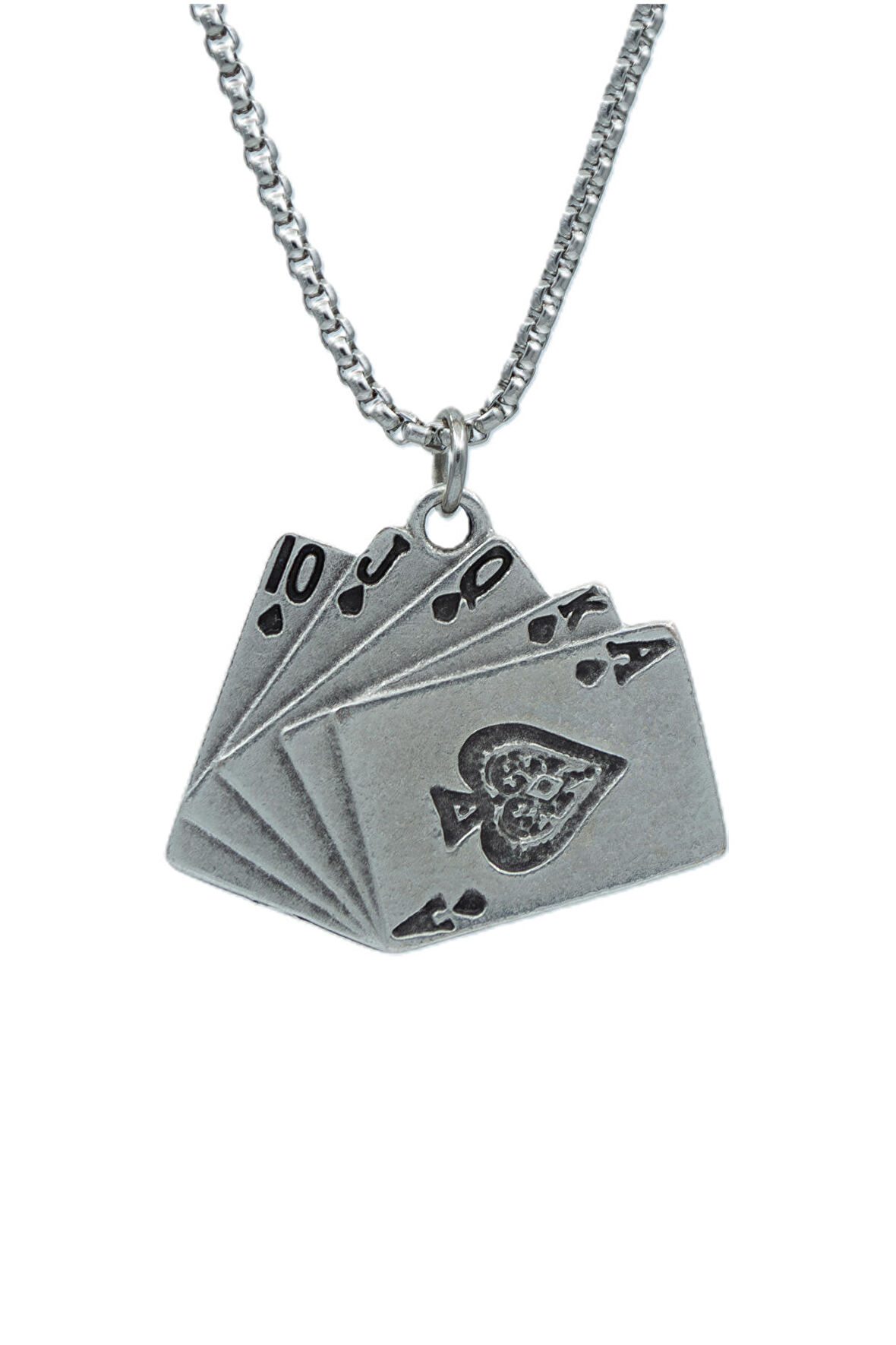 Poker İskambil Örme Zincir Kolye - Gümüş Kaplama - Erkek Kadın Kolye - No:1318