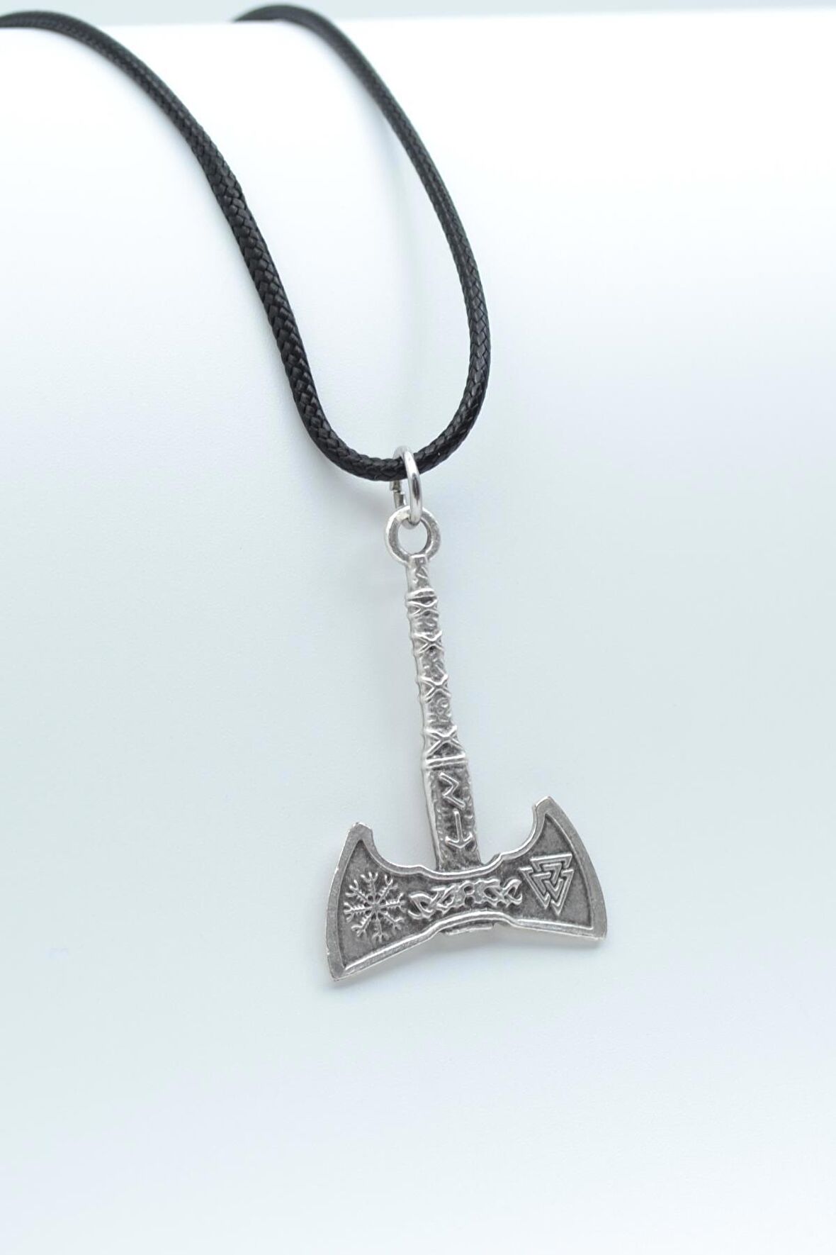 Viking Run Sembol Balta Kolye Deri İp Kolye Gümüş Kaplama Erkek Kadın Kolye