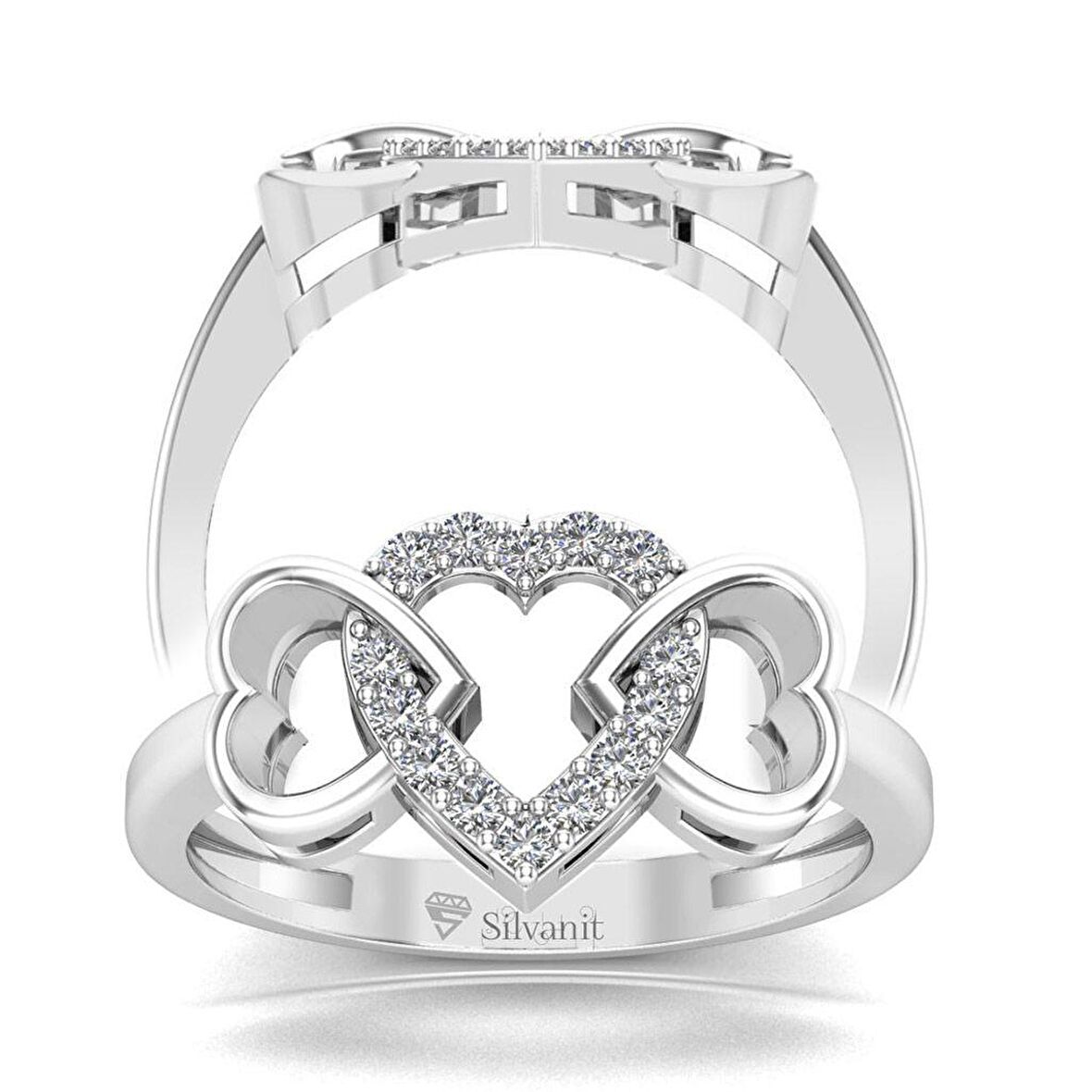 0,07 Karat Pırlanta Kalplı Yüzük