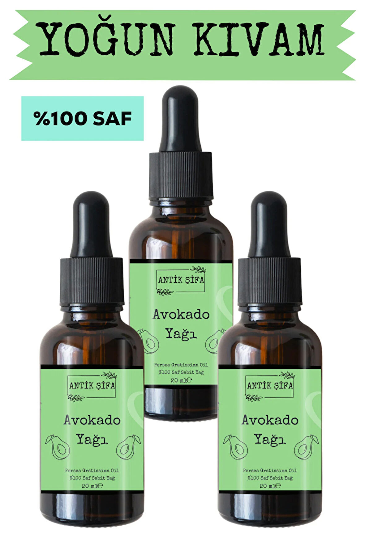 Avokado Yağı (3 X 20 ML)- %100 Seyreltilmemiş, Doğal Avokado Taşıyıcı Yağ
