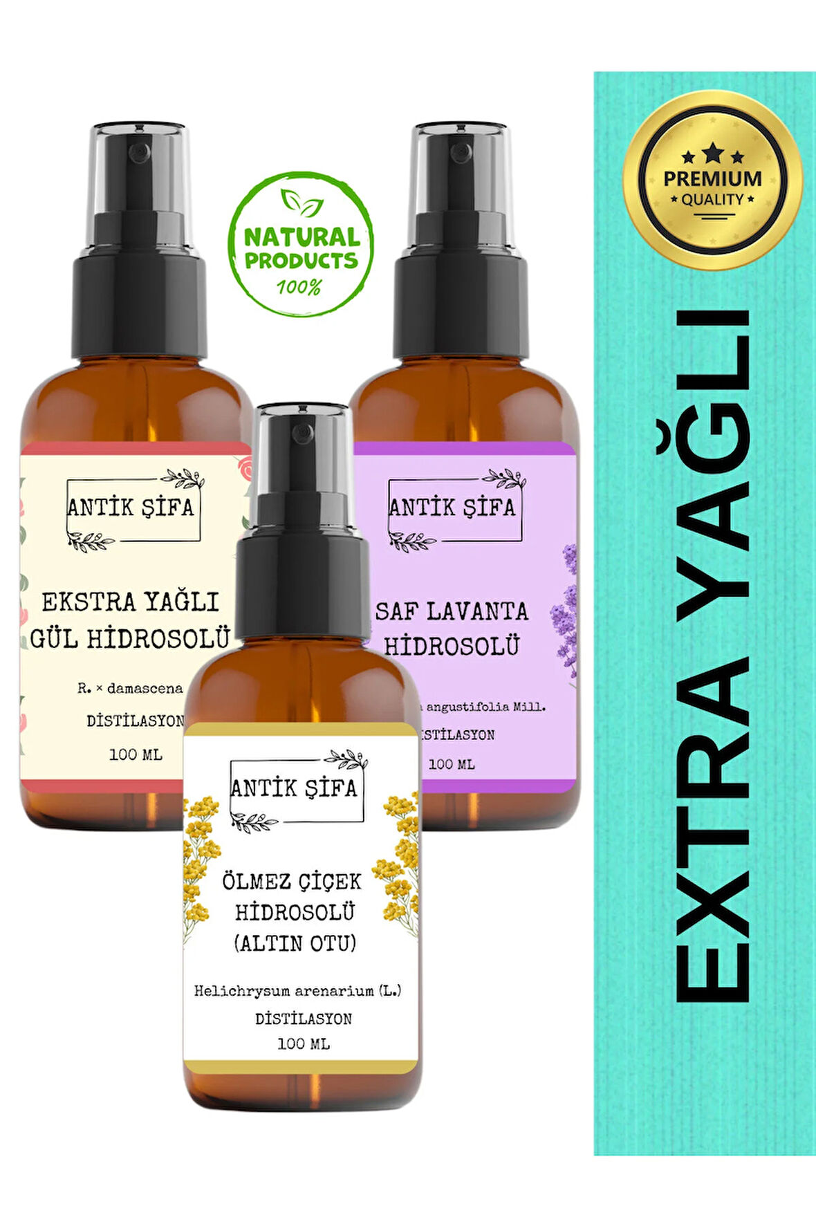 Ölmez Çiçek, Gül Ve Lavanta Suyu (3 X 100ML) -doğal Hidrosol Seti