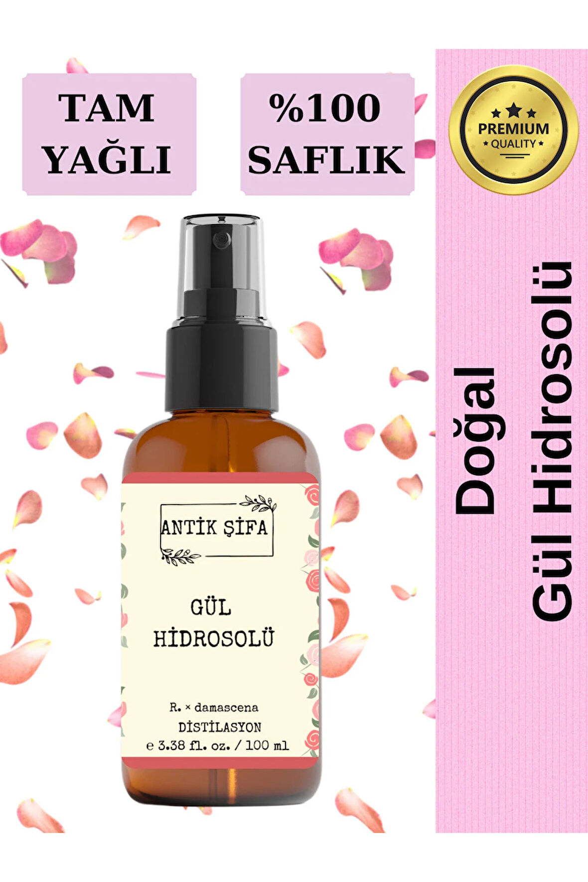 Yağlı Doğal Gül Suyu 100 ml - Saf Tam Yağlı Doğal Gül Hidrosolü Tonik 100 ml