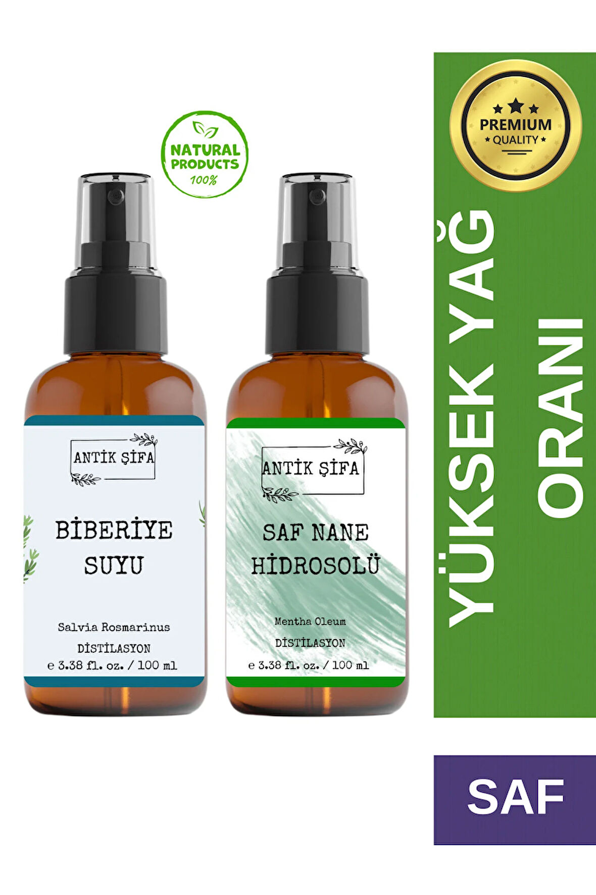 Biberiye Suyu Ve Nane Suyu Seti - Yatıştırıcı Hidrosolü Seti (2X100ML)