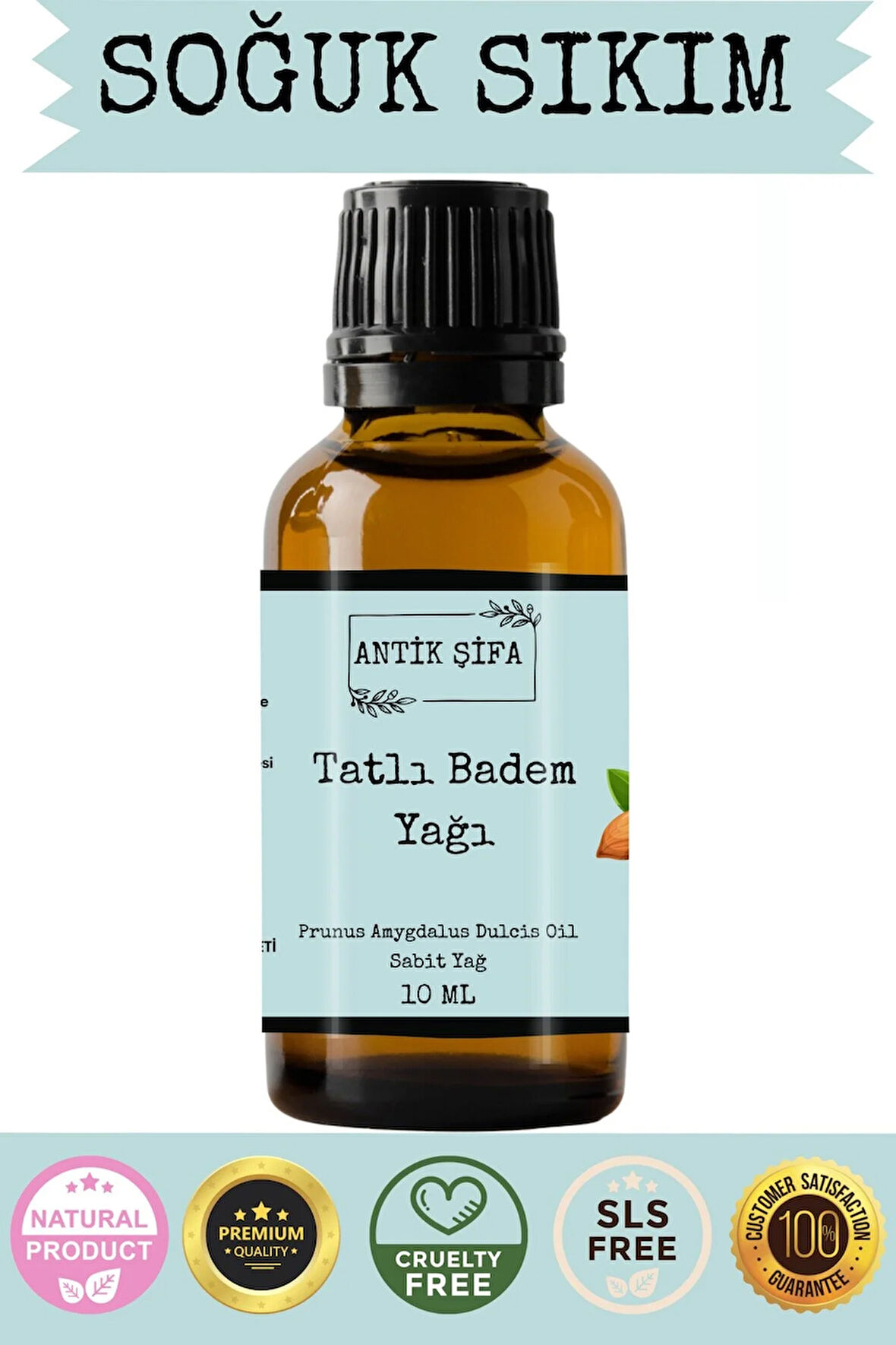 %100 Saf Tatlı Badem Yağı - 10 ml (Soğuk Sıkım)