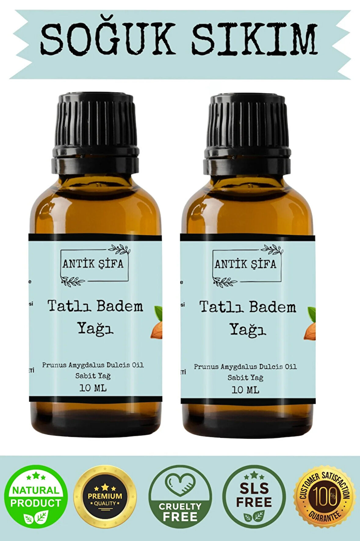 %100 Saf Tatlı Badem Yağı - 2x 10 ml (Soğuk Sıkım)