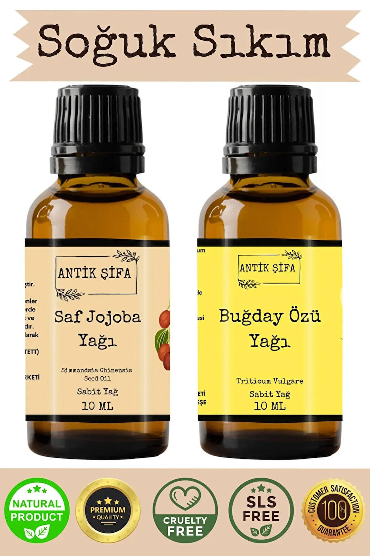 %100 Saf Jojoba Yağı ve Buğday Yağı 10 ml + 10 ml