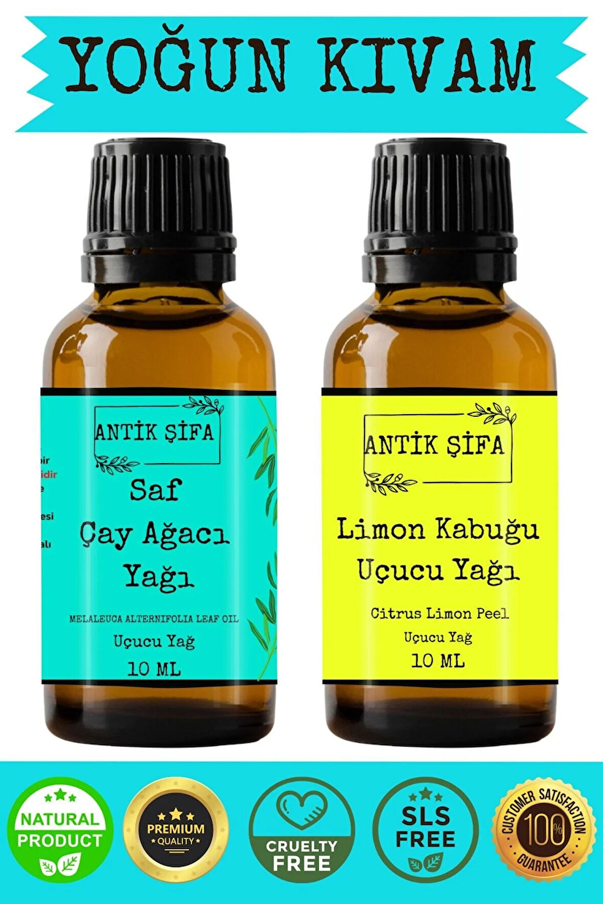 %100 Saf Çay Ağacı Uçucu Yağı ve Limon Uçucu Yağı - (10ml + 10ml)