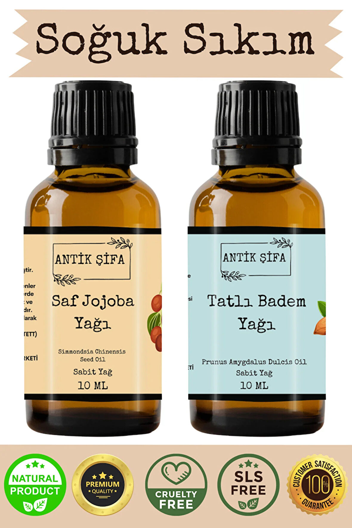 %100 Saf Jojoba Yağı ve Tatlı Badem Yağı - (10ml + 10ml)