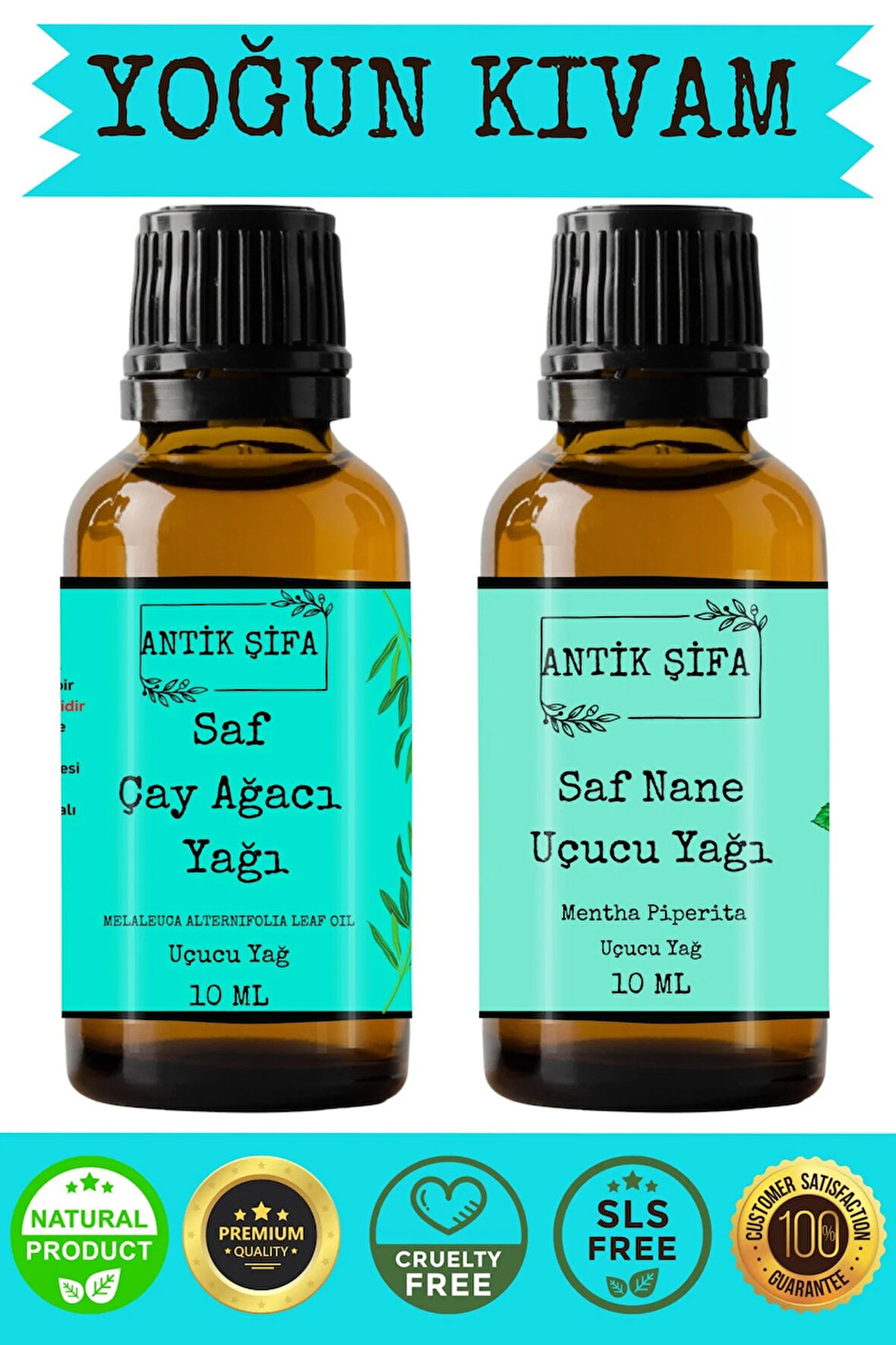 %100 Saf Çay Ağacı Uçucu Yağı ve Nane Uçucu Yağı - (10ml + 10ml)