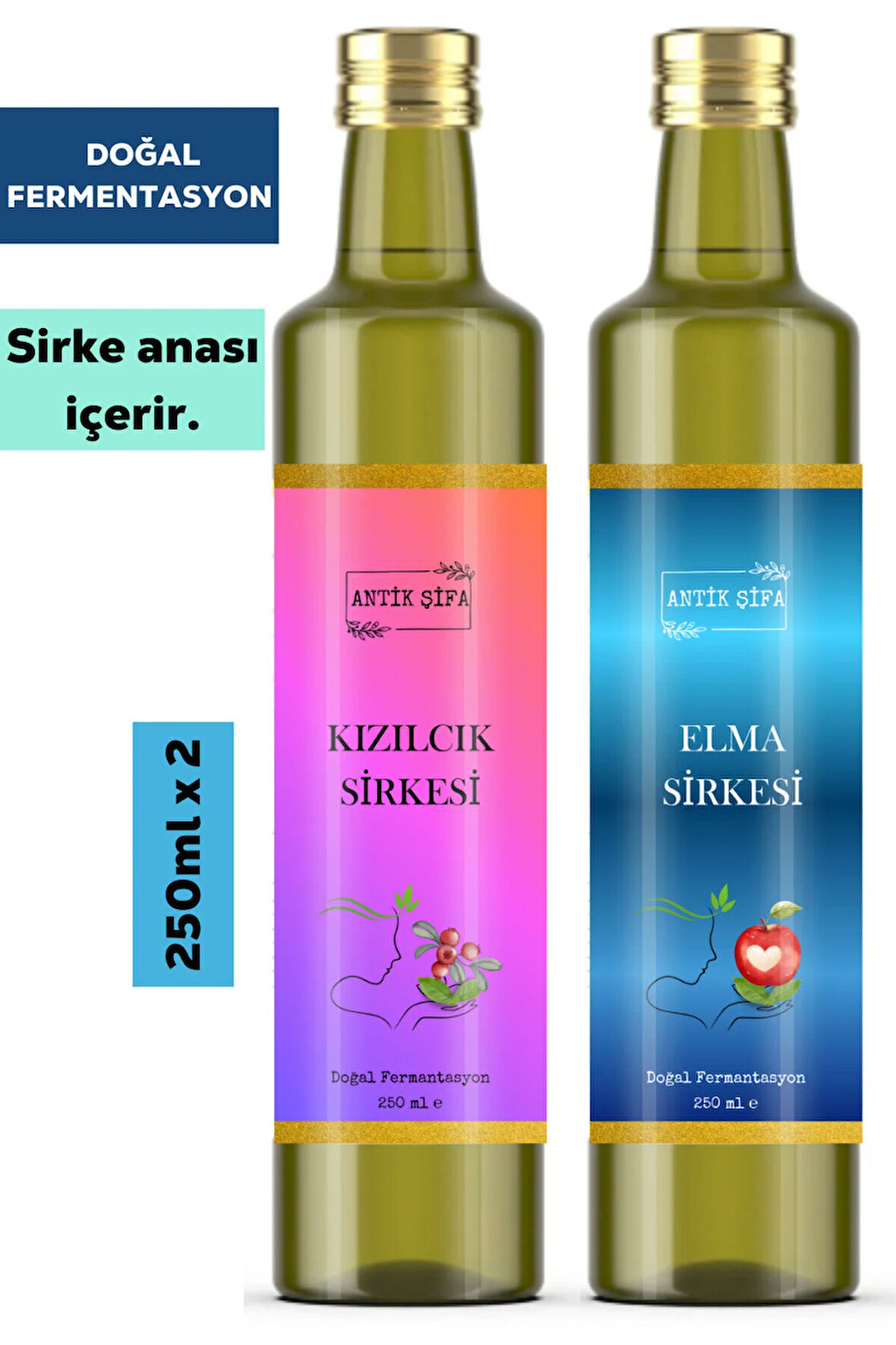 Elma Sirkesi ve Kızılcık Sirkesi ( 250 ml + 250 ml ) - Doğal Fermente
