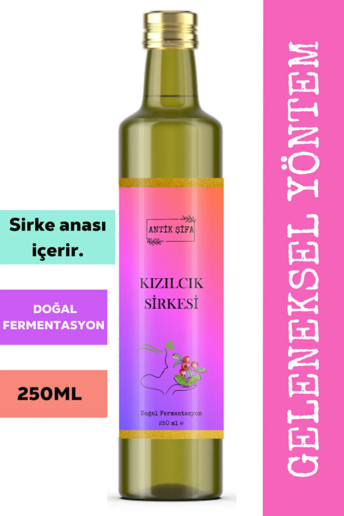 Kızılcık Sirkesi 250 ml- Doğal fermantasyon kızılcık Sirkesi Geleneksel