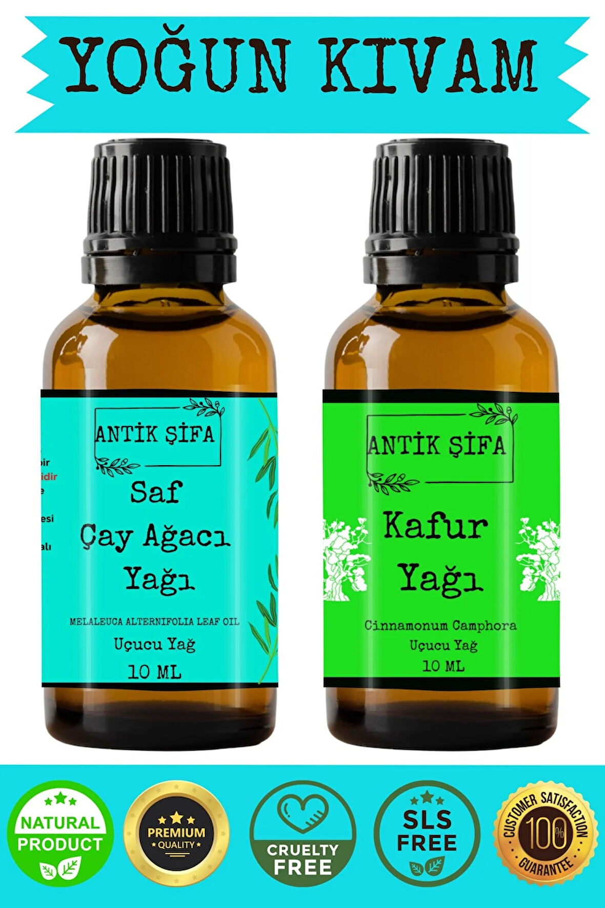 %100 Saf Çay Ağacı Uçucu Yağı ve Kafur Uçucu Yağı 10 ml + 10 ml