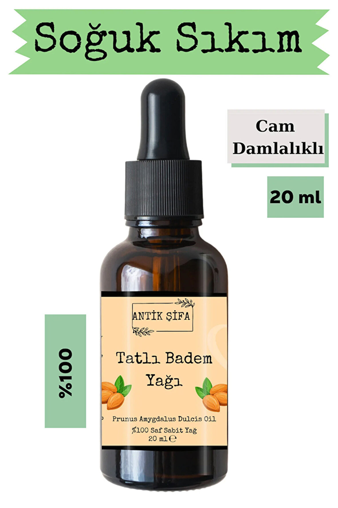 %100 Saf Tatlı Badem Yağı - 20 ml (SOĞUK SIKIM) -seyreltilmemiş, Doğal