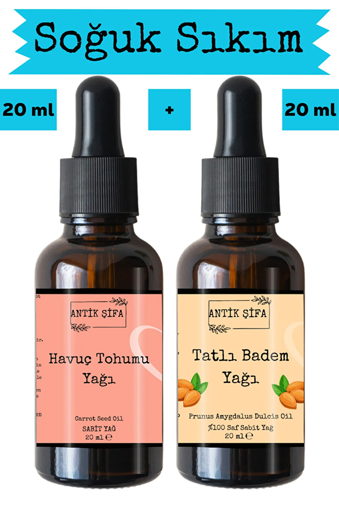Havuç Tohumu Yağı ve Tatlı Badem Yağı 2 x 20 ml - %100 Soğuk Sıkım Saf