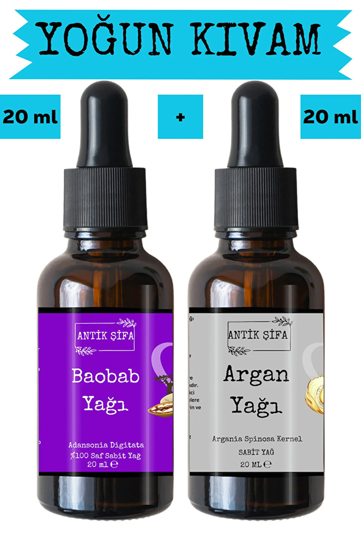 Baobab Yağı ve Argan Yağı (20ml + 20ml) - Doğal Saç Bakım Yağı Seti