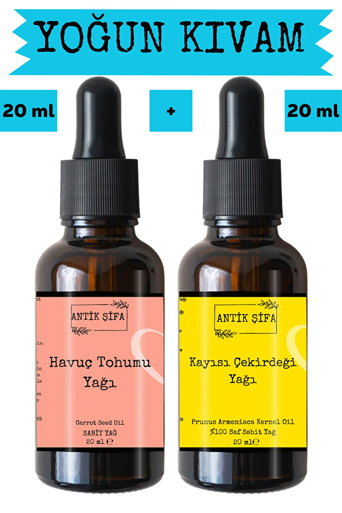 Havuç Tohumu Yağı ve Kayısı Çekirdeği Yağı 2 x 20 ml - %100 Soğuk Sıkım Saf