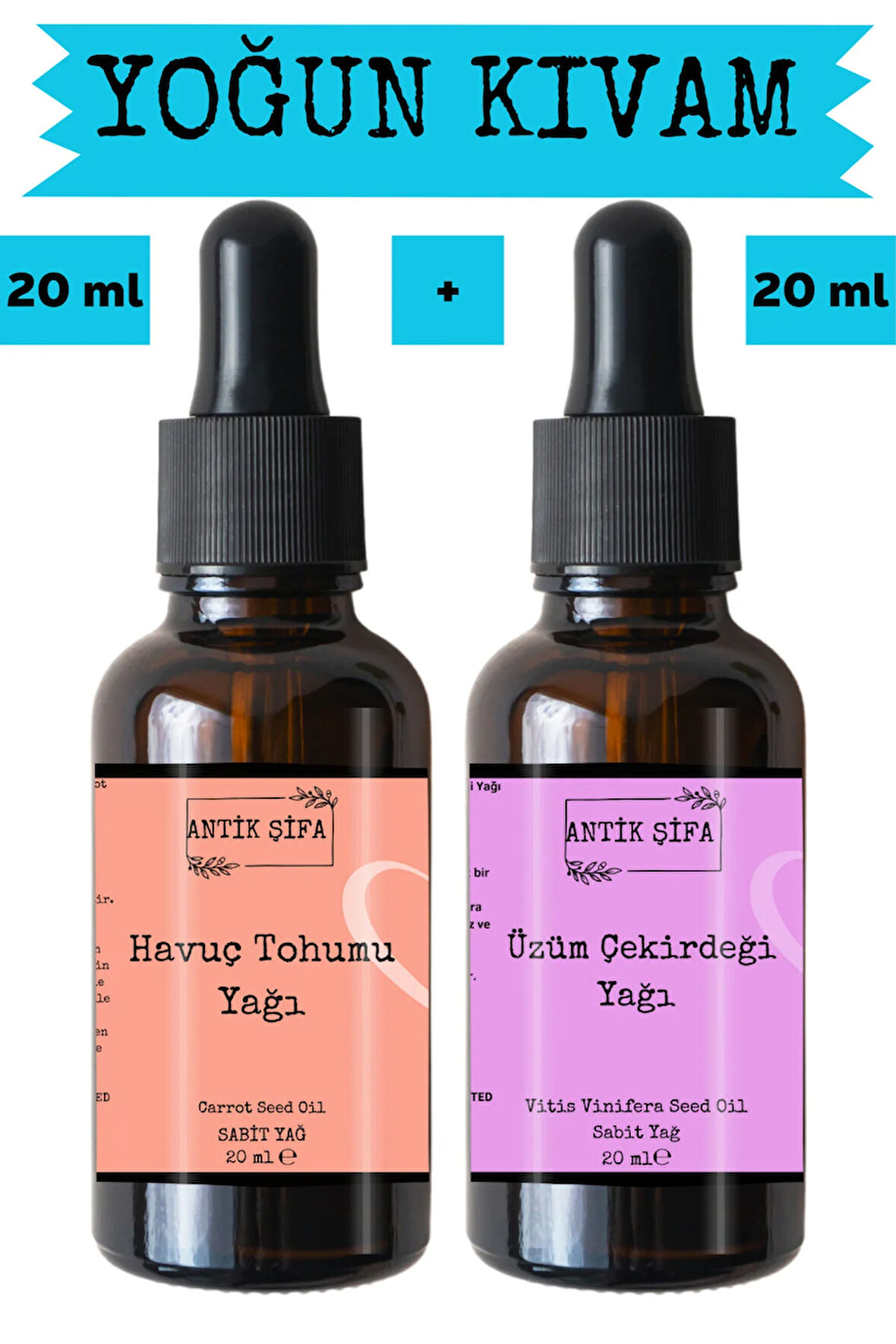 Havuç Tohumu Yağı ve Üzüm Çekirdeği Yağı 2 x 20 ml - %100 Soğuk Sıkım Saf